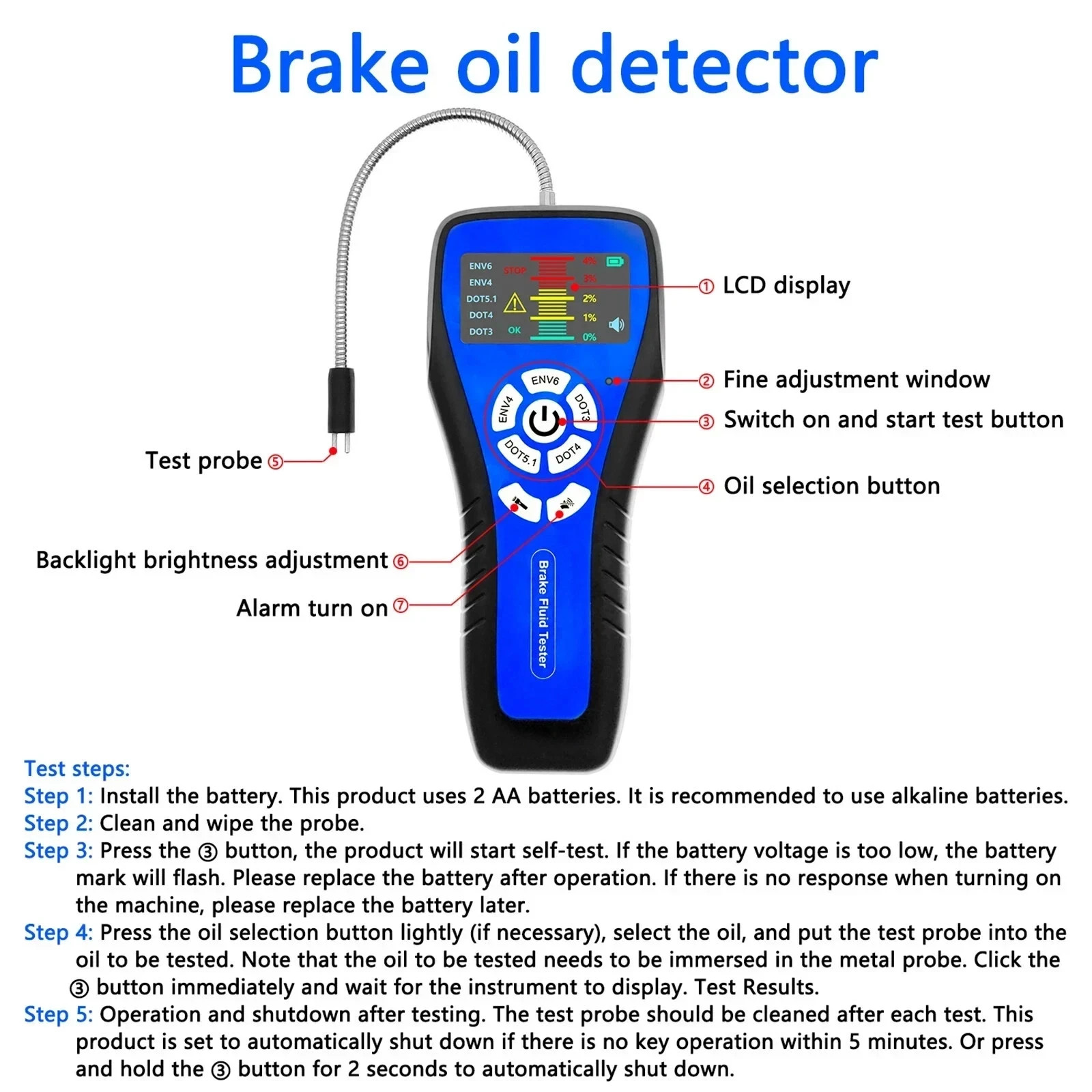 Auto Brake Fluid Tester,Corrosion Resistance Probe for DOT3 DOT4 DOT5 ENV6 ENV4