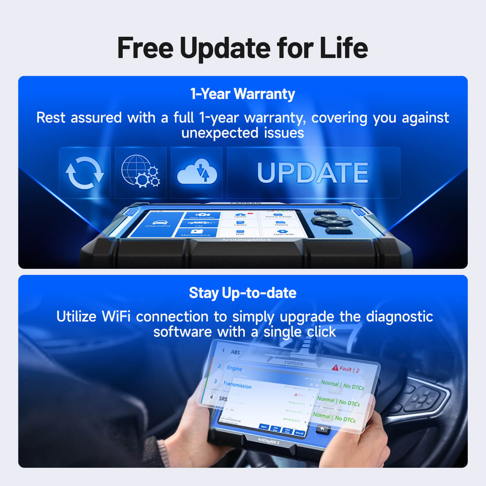 2025 New TOPDON ArtiDiag600S OBD2 Scanner Car Diagnostic Tool ABS SRS Oil Reset