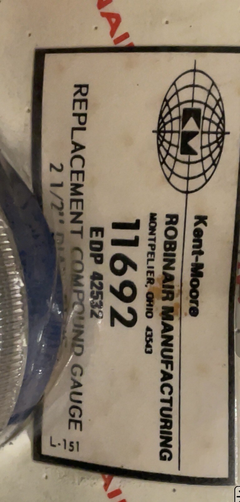Kent-Moore Robinair Manufacturing 11692 EDP 42532 Replacement Compound Gauge 2.5
