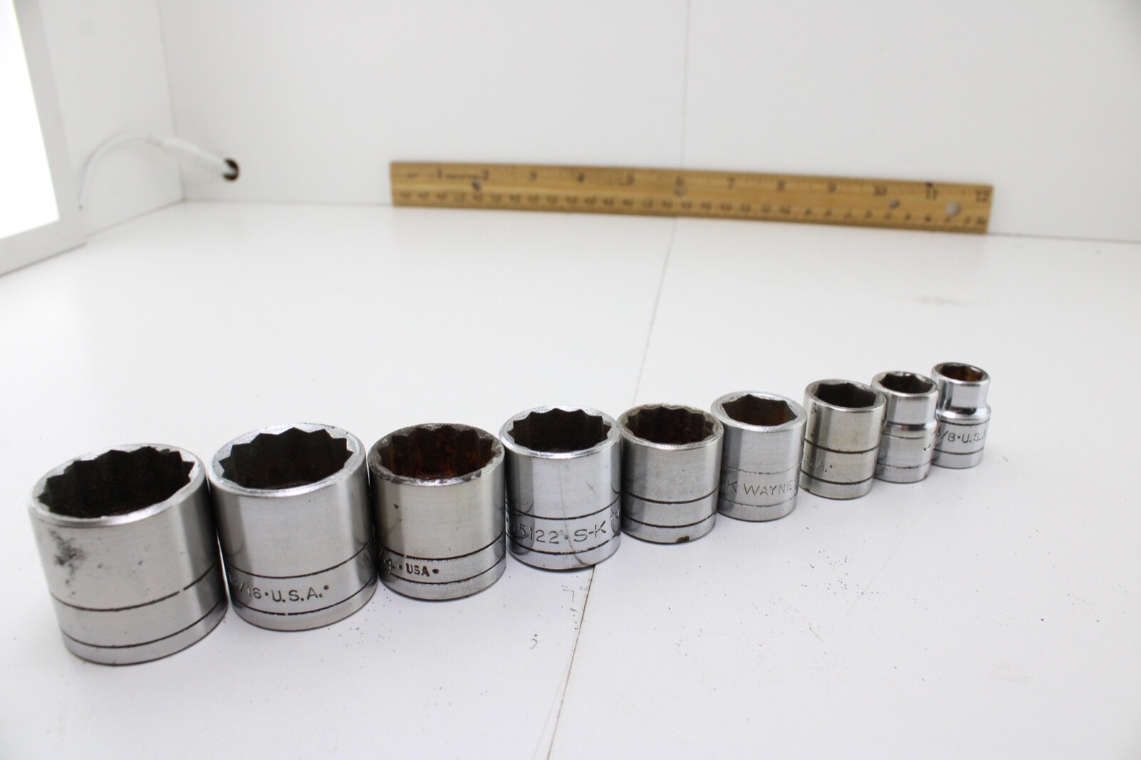 S-K Tools 45128-45112 7/8″-3/8″ 3/8″ Drive 9 Piece 12/6 Point Sockets Set USA