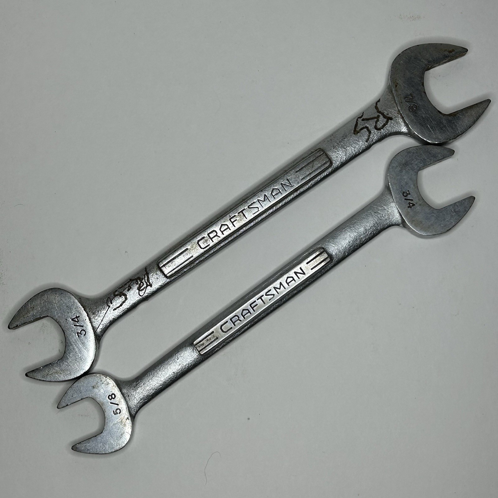 Craftsman V Series USA 3/4×7/8 & 5/8×3/4 Open End Wrenches Forged Steel Set