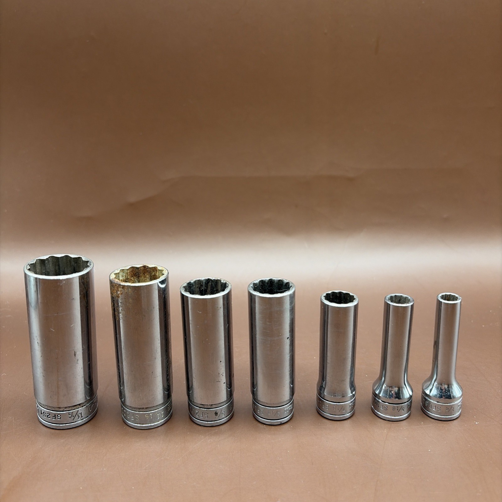 Snap-on Tools 7pc 3/8″ Drive SAE 12pt Deep Standard Socket Set SF081-SF261 USA