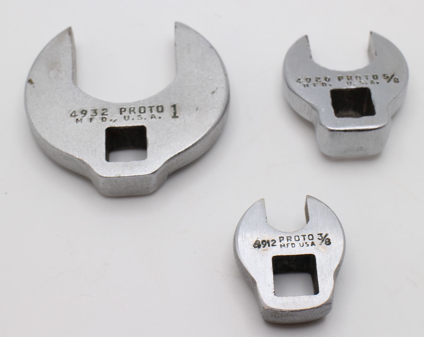 Vintage Proto 3 Pc CrowFoot Set 3/8″ Drive 3/8” 5/8” 1” 4912 4920 4932 MADE USA