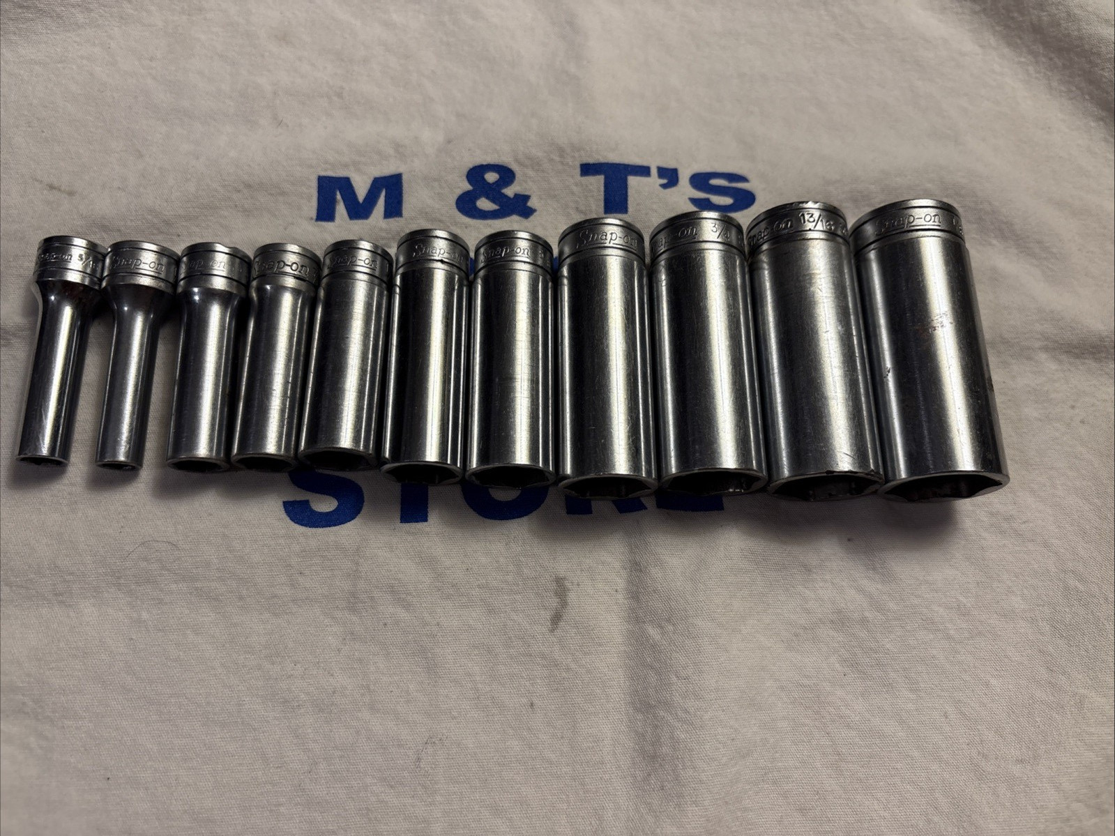 Vtg Snap-on Tools USA 3/8″ Drive 6pt 11pc SAE Deep Chrome Socket Set 211SFSY