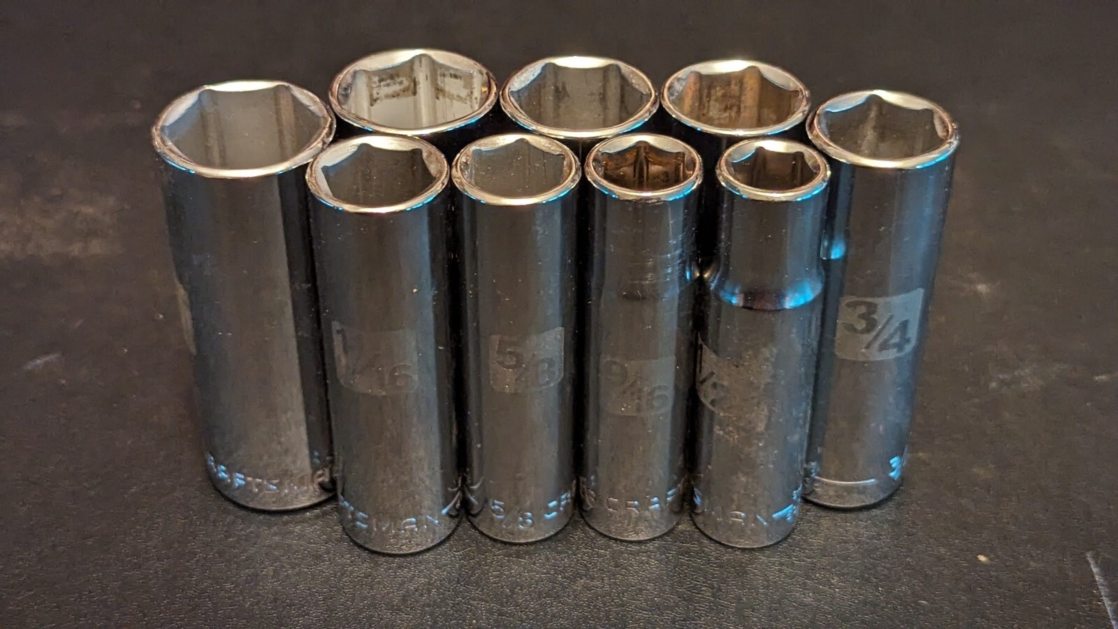 10 Craftsman Socket Set 1 15/16 7/8 13/16 3/4 11/16 5/8 9/16 1/2 S-AF 1/2″ Drive