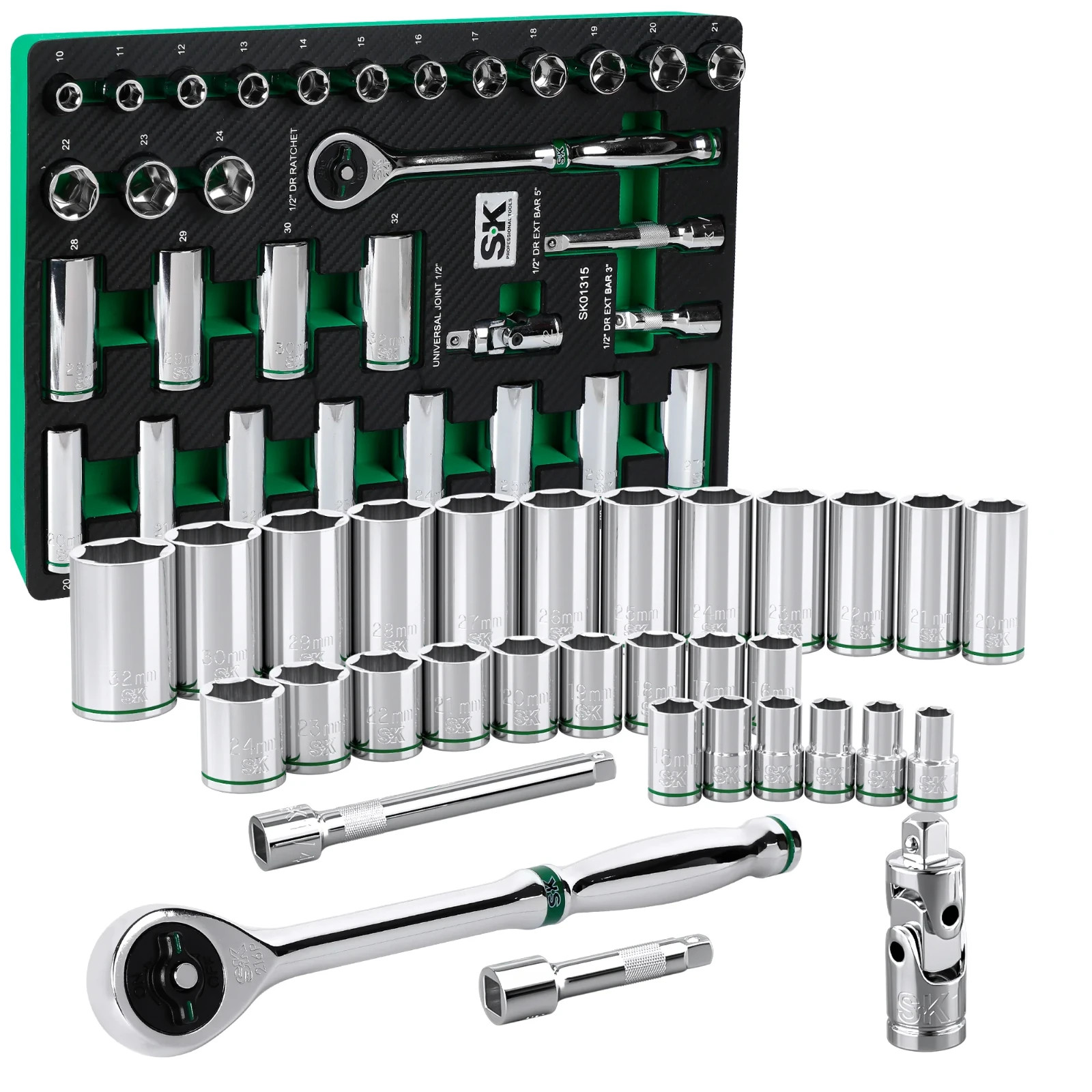 SK Tools SKTSK01315-216P 31Pc 1/2″Dr, 6Pt, Standard & Deep, Metric Socket Set