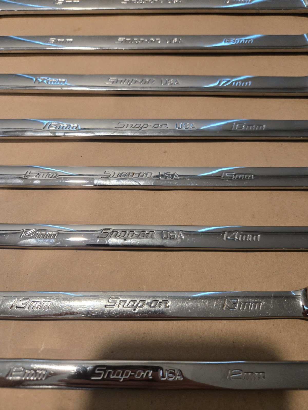 Snap On USA 10MM-19MM 12PT Metric Long Flank Drive + Combination Wrenchs READ AD