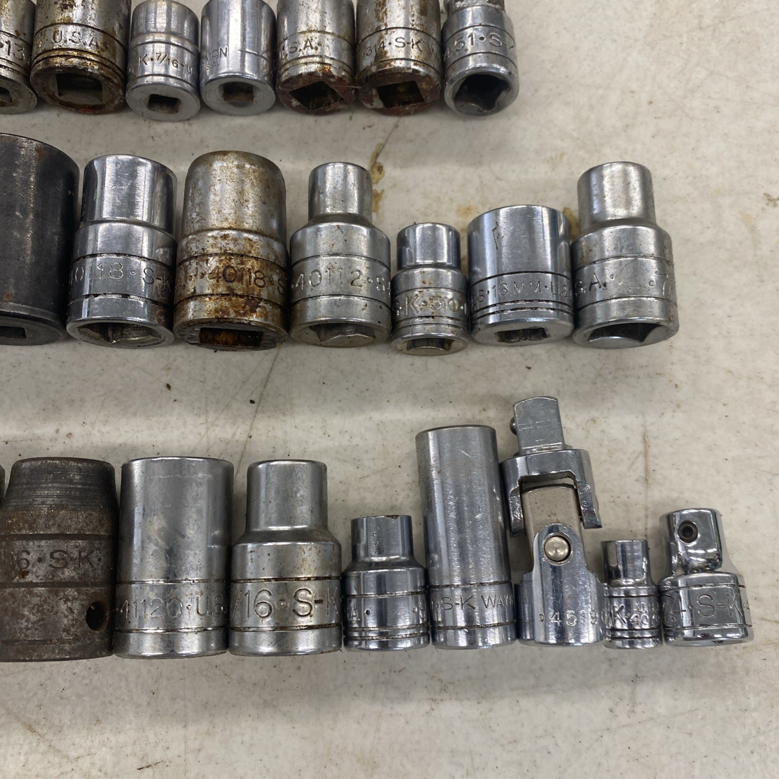50 pc. Lot Vintage S-K SK USA Made 1/4, 3/8, 1/2″ Drive Sockets READ, M0554L