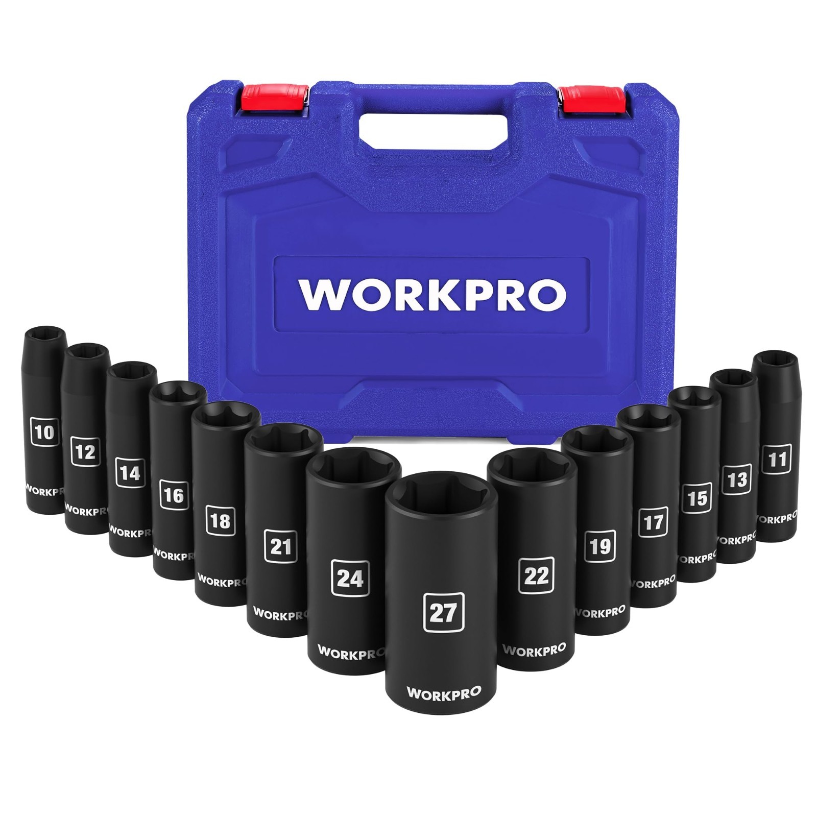 14-Piece 1/2″ Drive Deep Impact Socket Set, 6-Point, Heavy Duty Case, 10mm-27mm