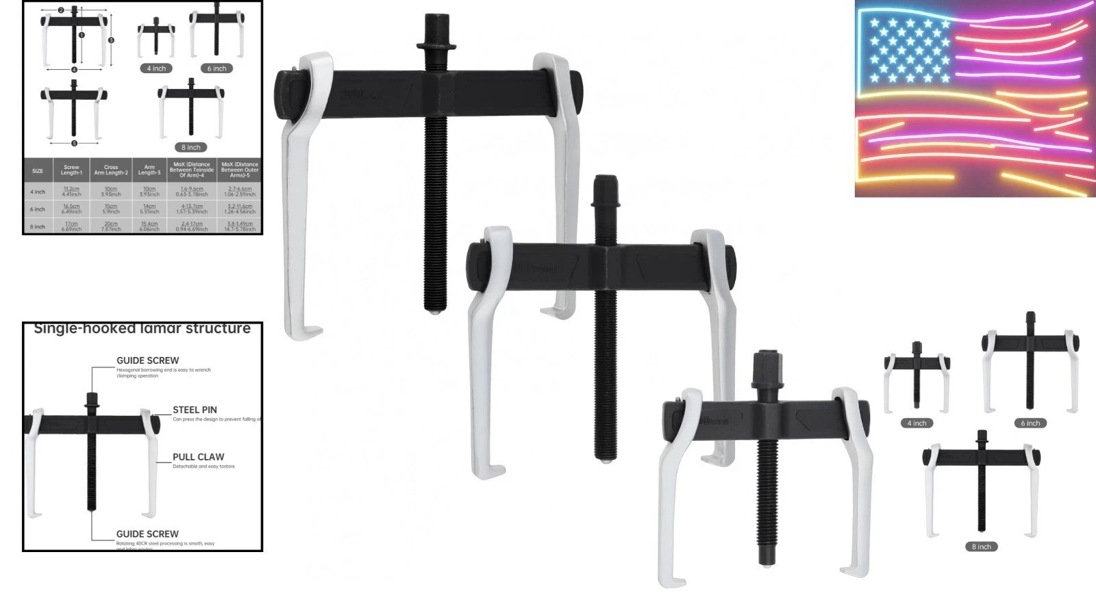 3pcs 2 Jaw Gear Puller Set 4/6/8 Inch, Adjustable Heavy Duty CR-V Reversible …