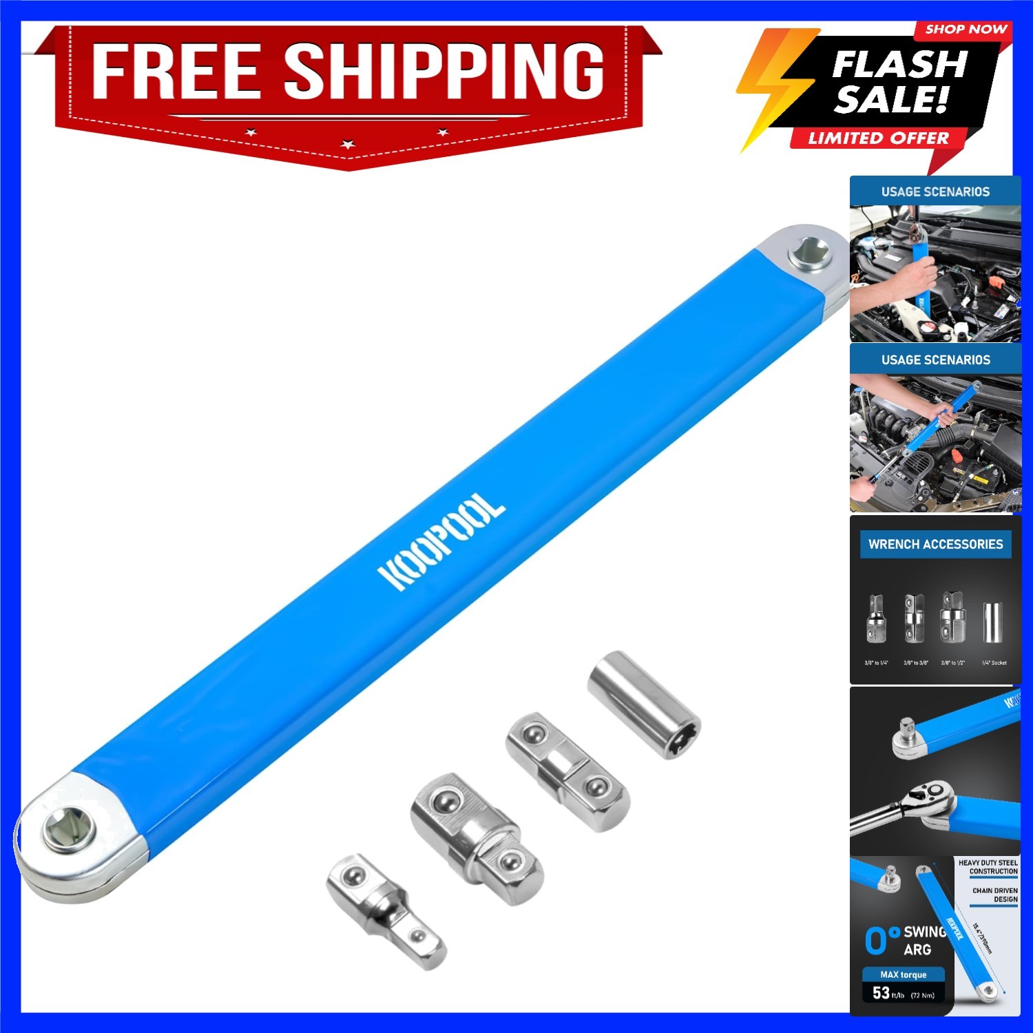 Offset Extension Wrench, Impact Ready Wrench Extender, with 1/2″, 1/4″ and 3/…