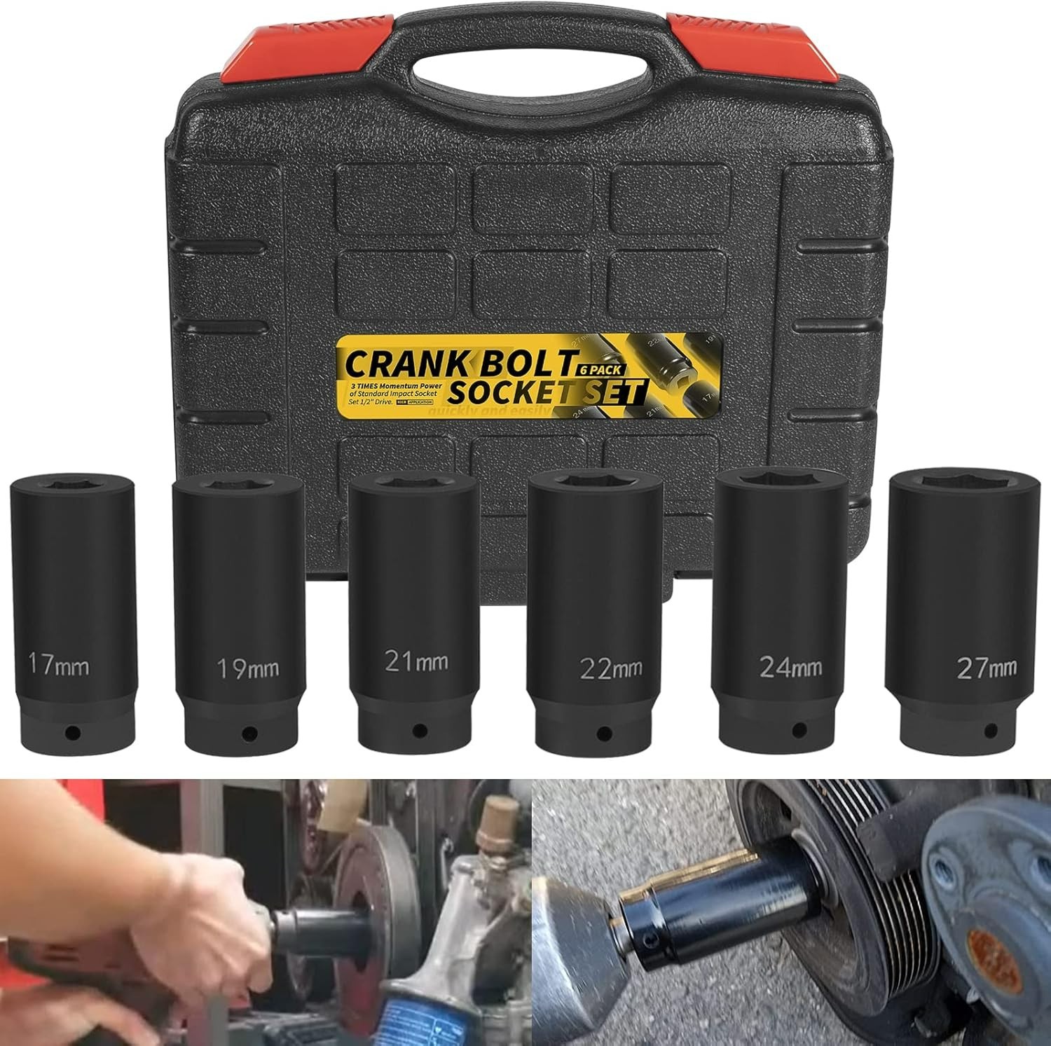 1/2″ Drive Crank Bolt Socket Set, 17MM, 19MM, 21MM, 22MM, 24MM 27MM, Harmonic…