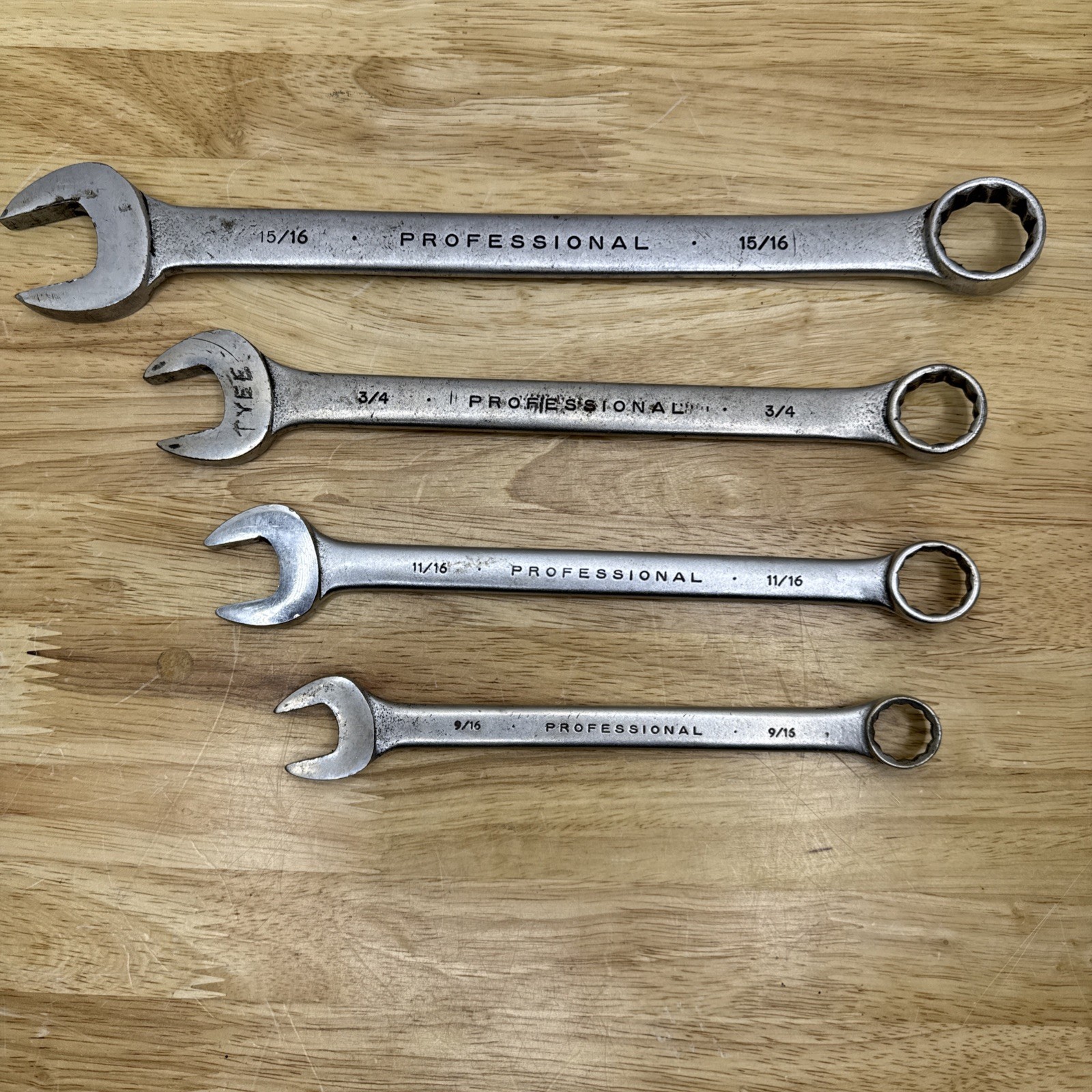 Proto Professional 4 Wrench Lot – 15/16” – 3/4” – 11/16” – 9/16” USA Made