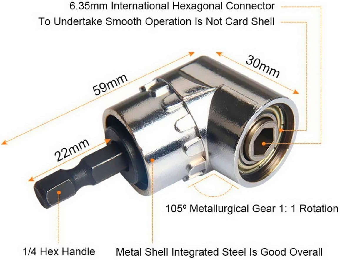 Versatile 1/4, 3/8, 1/2 Inch Hex Socket Adapters with Right Angle Extension Tool