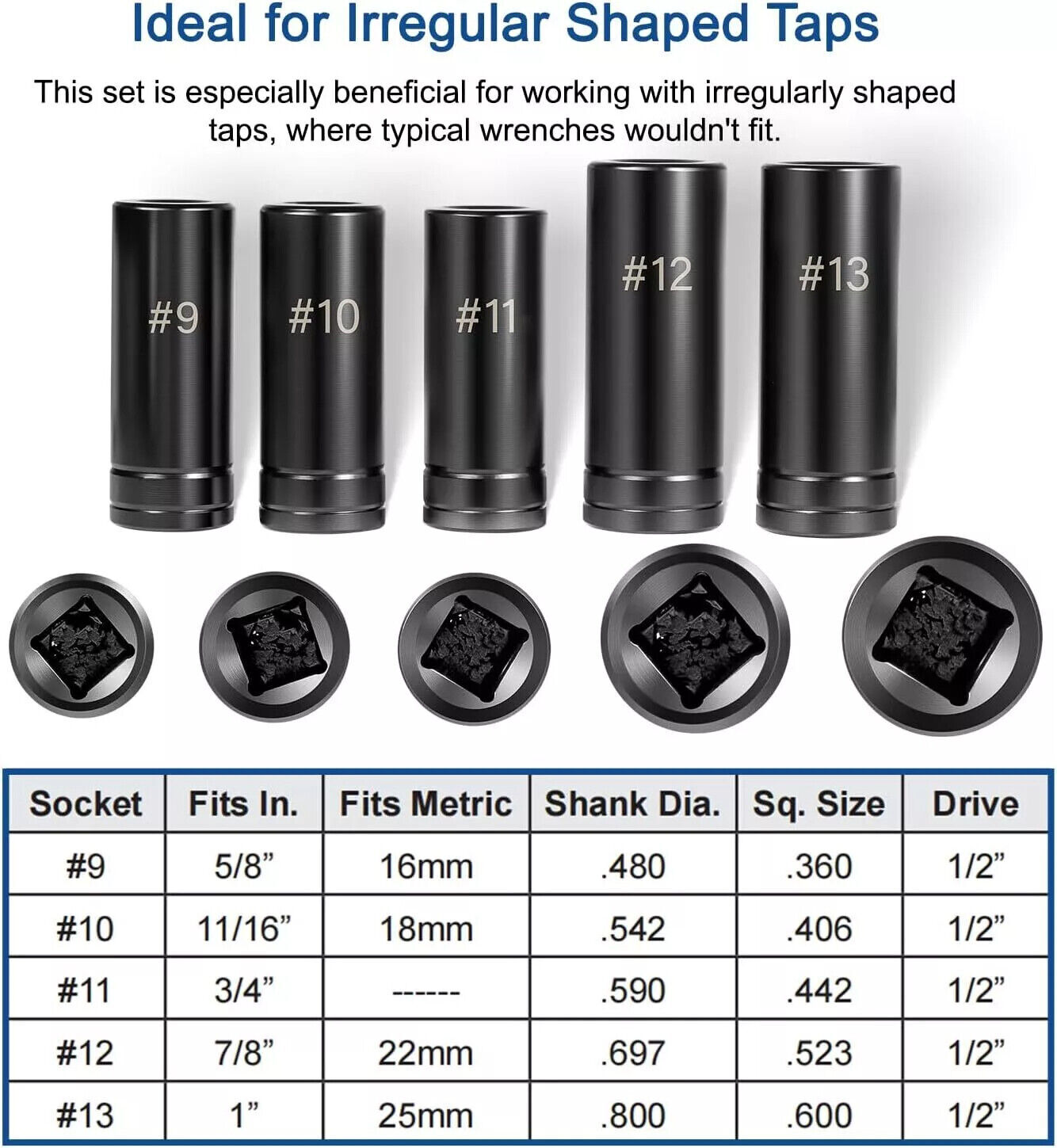 5pc 71670 Extra Large Tap Holding Socket Set with holder 5/8″11/16″,3/4″,7/8″,1″
