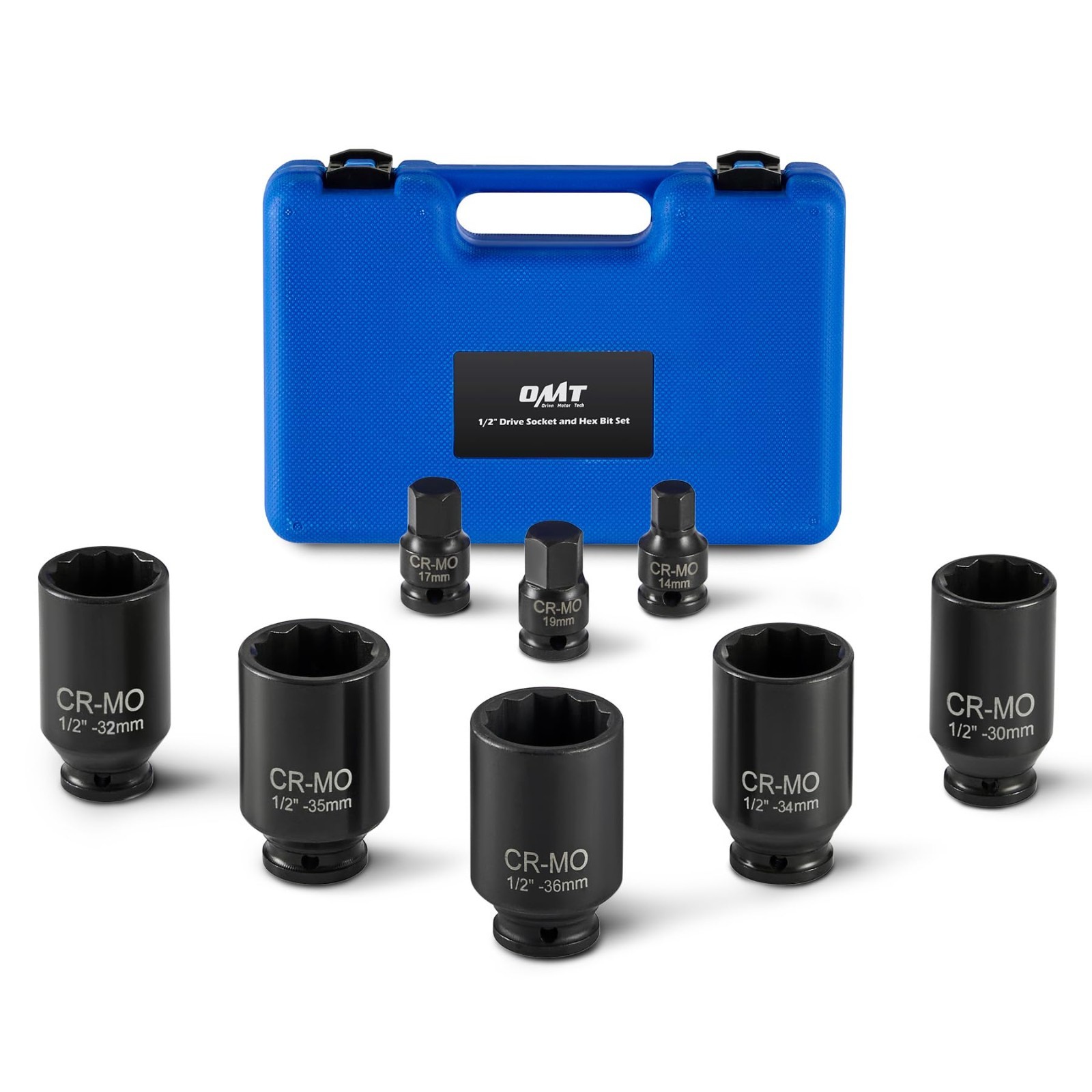 8pc 1/2″ Drive Axle Nut Socket Set – Metric 12 Point Impact Sockets, Extra Deep,