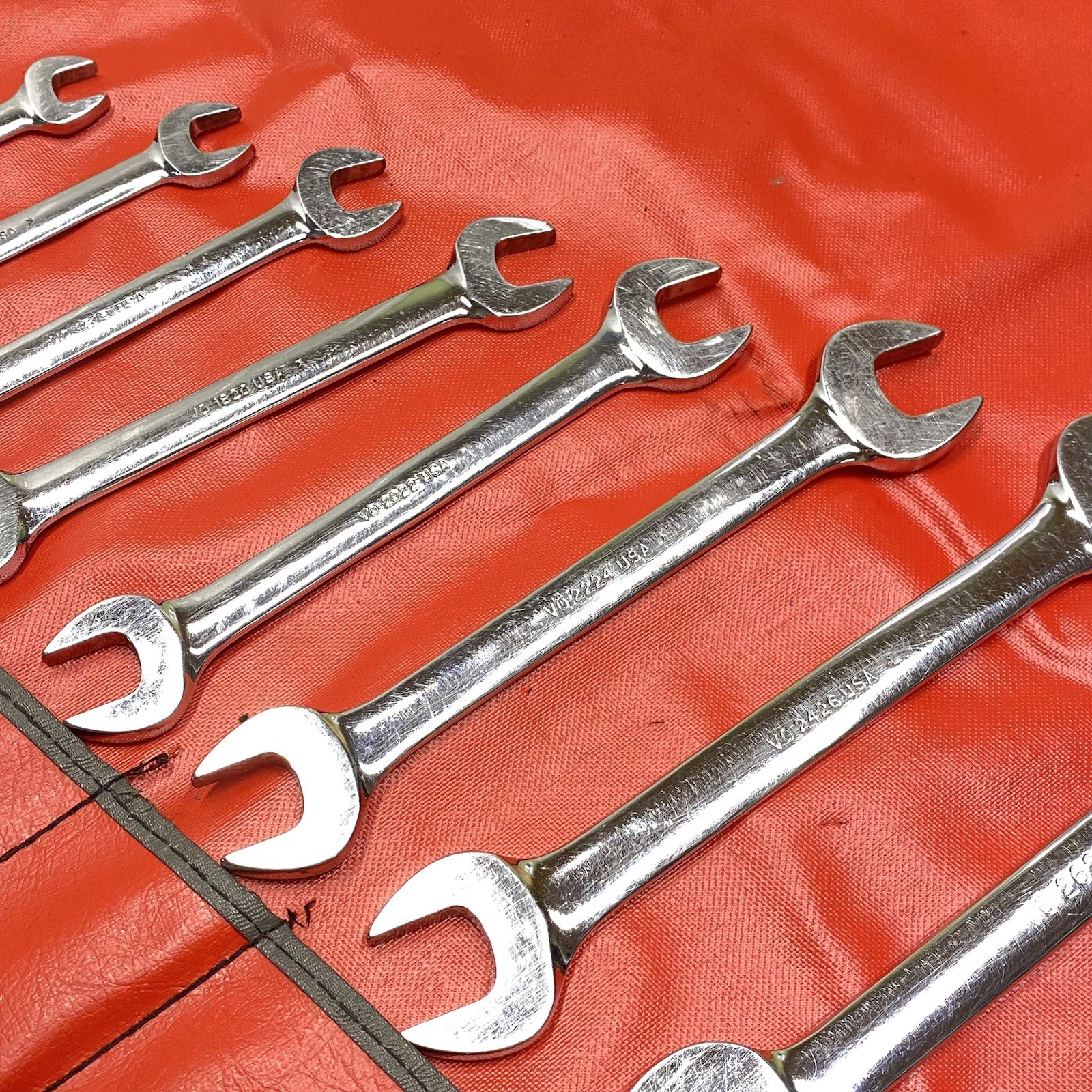 Snap On Tools SAE Open End Wrench Set 12pc 1/4″ to 1″ W/ C124 Roll VTG USA Read