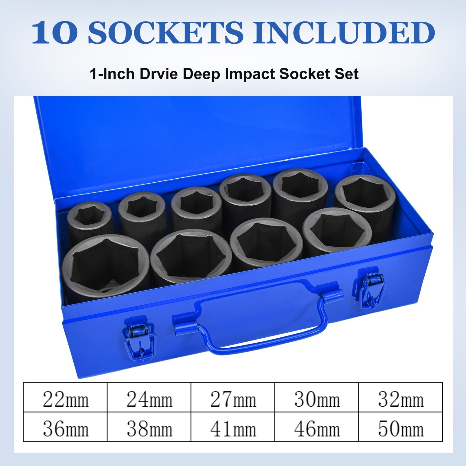 10PC 1″ ONE INCH DRIVE DR DEEP BIG SIZE AIR BLACK IMPACT SOCKET WRENCH TOOL SET