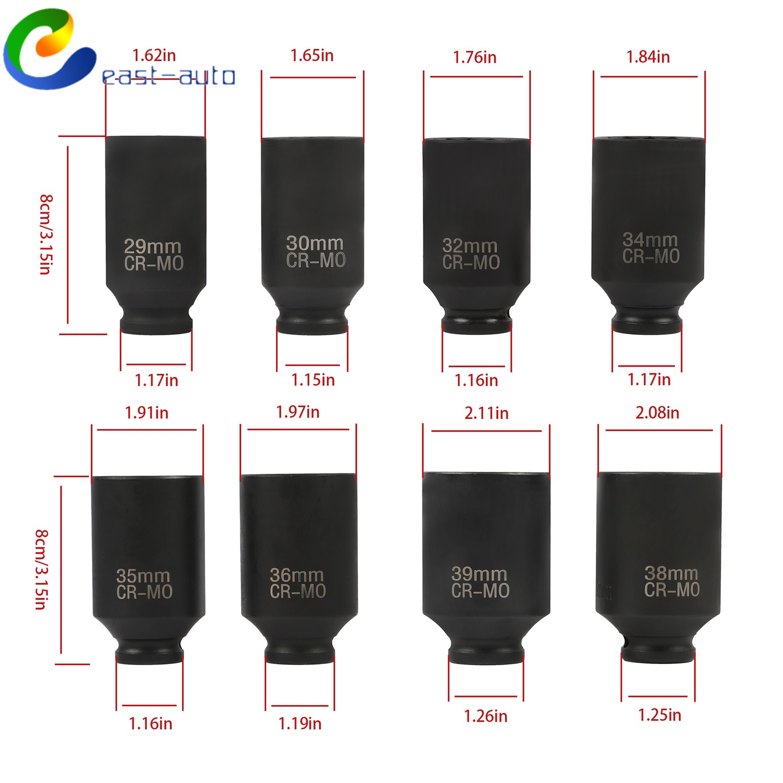 8Pc 12 Point Axle Nut Socket Set 1/2″ Drive For Toyota BMW Mercedes-Benz 29-39mm