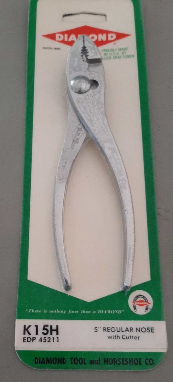NOS Diamond Tool Horseshoe 5″ Regular Nose Cutter Slip Joint Pliers K15 K15H 9I