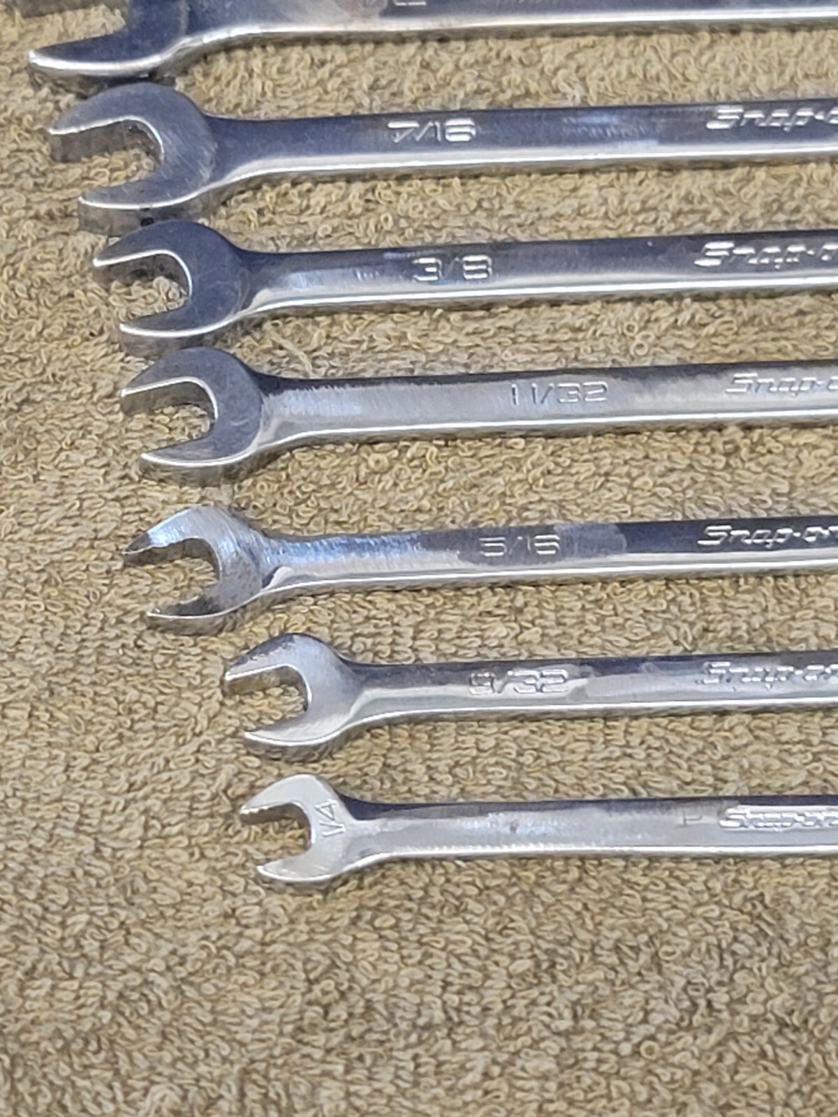 Snap on OEX Combination Wrench Set Sae 1″ 7/8 13/16 3/4 11/16 5/8 9/16 1/2 3/8