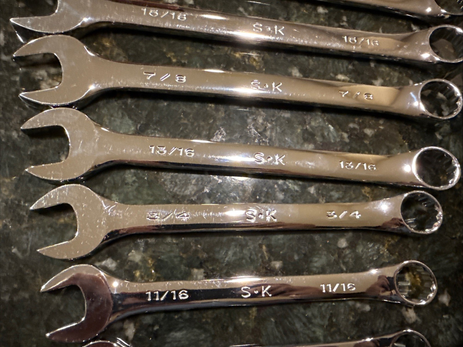 S-K 86014 Professional Tools 16-Piece Superkrome SAE Fractional Wrench Set USA