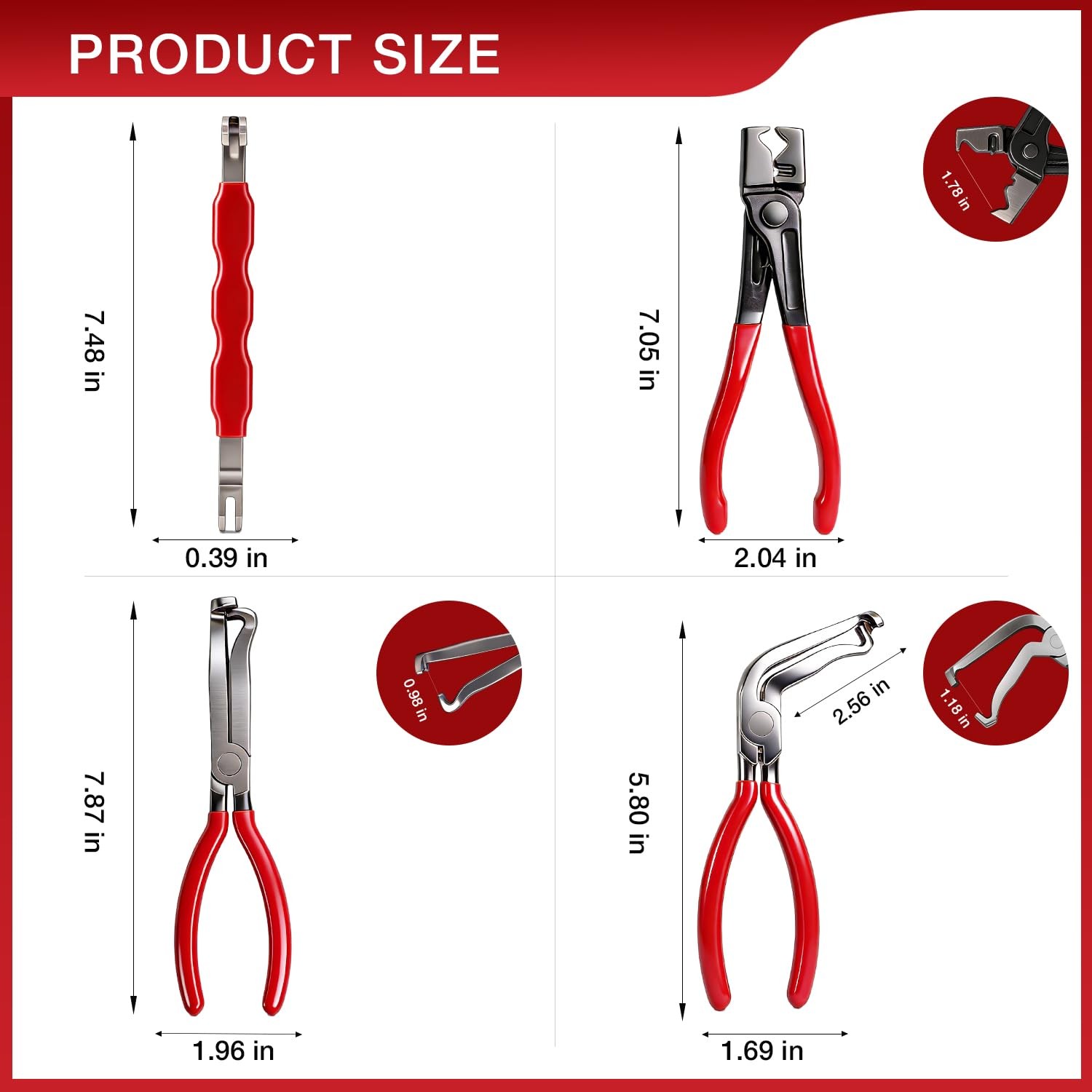 4 Piece Automotive Electrical Disconnect Pliers Set for Cars – 4.1, Red 4pcs