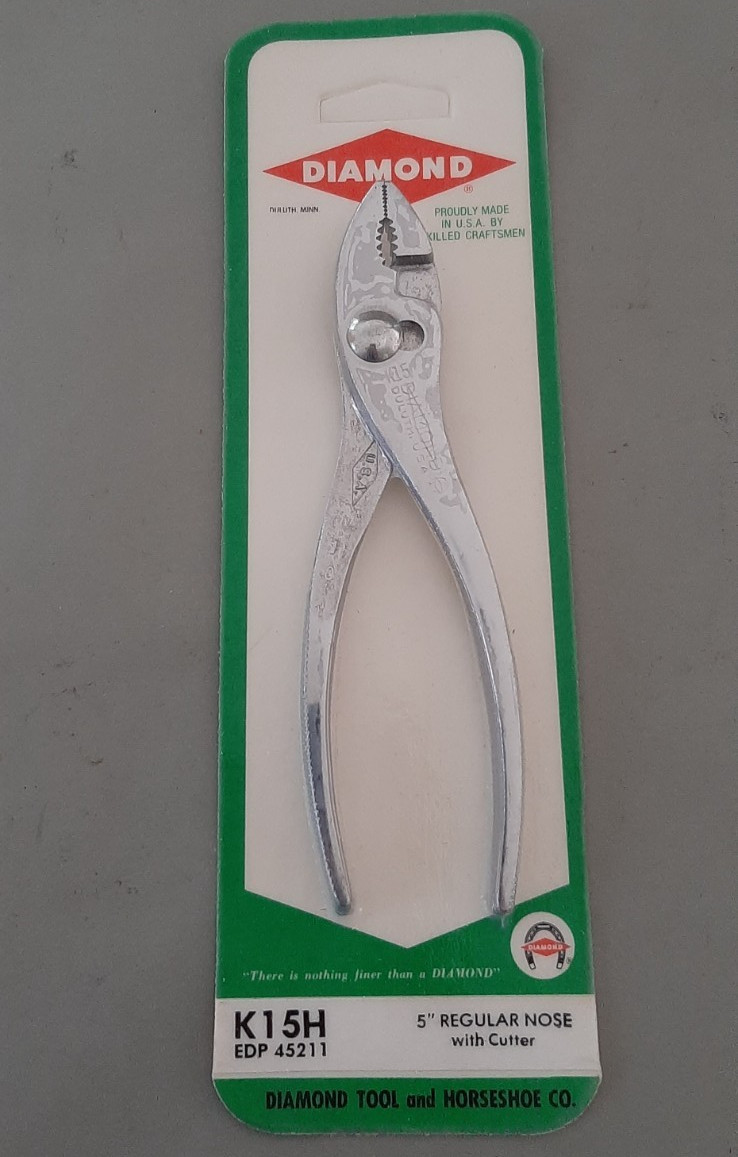 NOS Diamond Horseshoe 5″ Regular Nose w/ Cutter Slip Joint Pliers K15 K15H 9T
