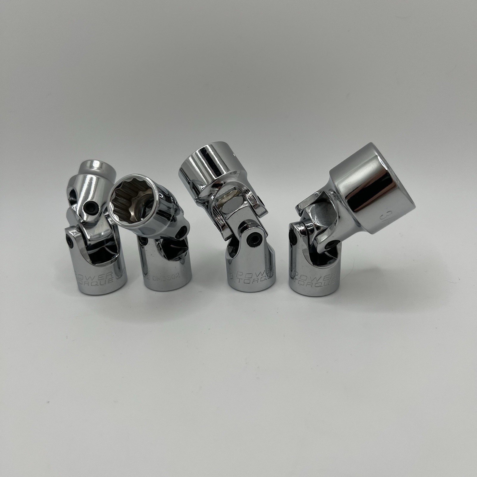 Power Torque 4pc 3/8″ Drive 12 Point Swivel Sockets SAE Standard Chrome Lot Of 4