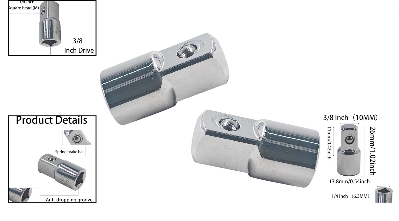 2Pcs 1/4 Inch Drive F x 3/8 Inch M CR-V Steel Socket Adapter, Female to Male …