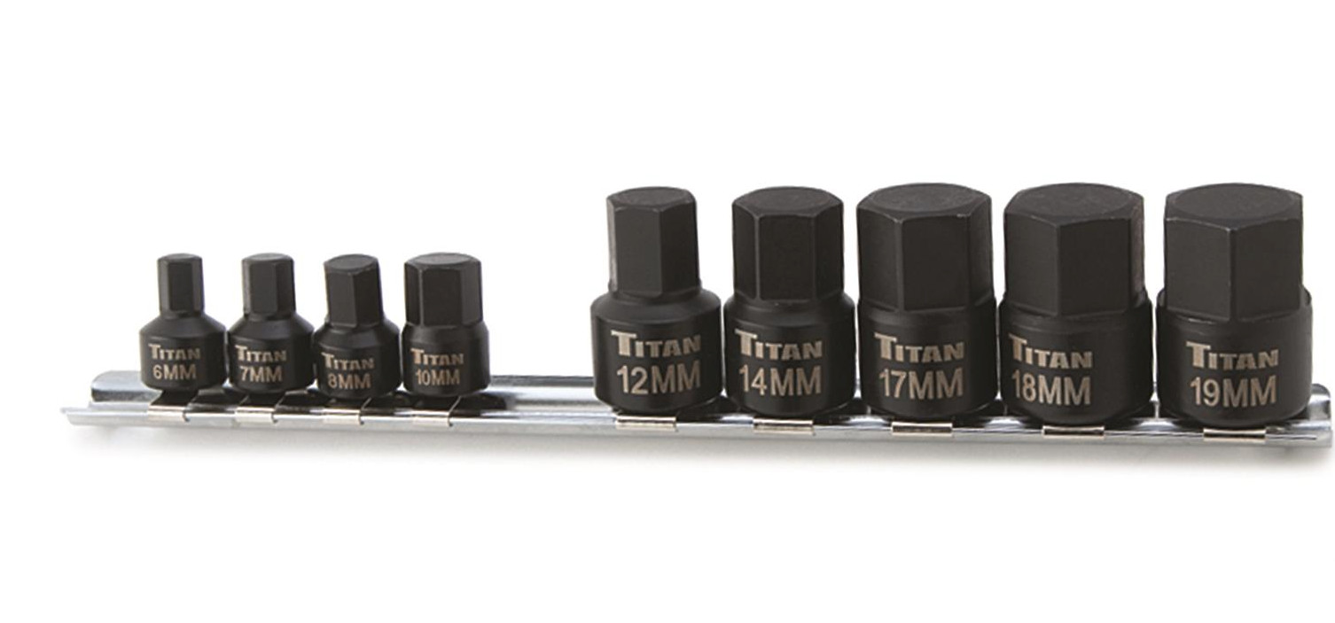 Titan 16141 9 Pc Metric Hex Impact Bit Socket Set 6mm – 19mm