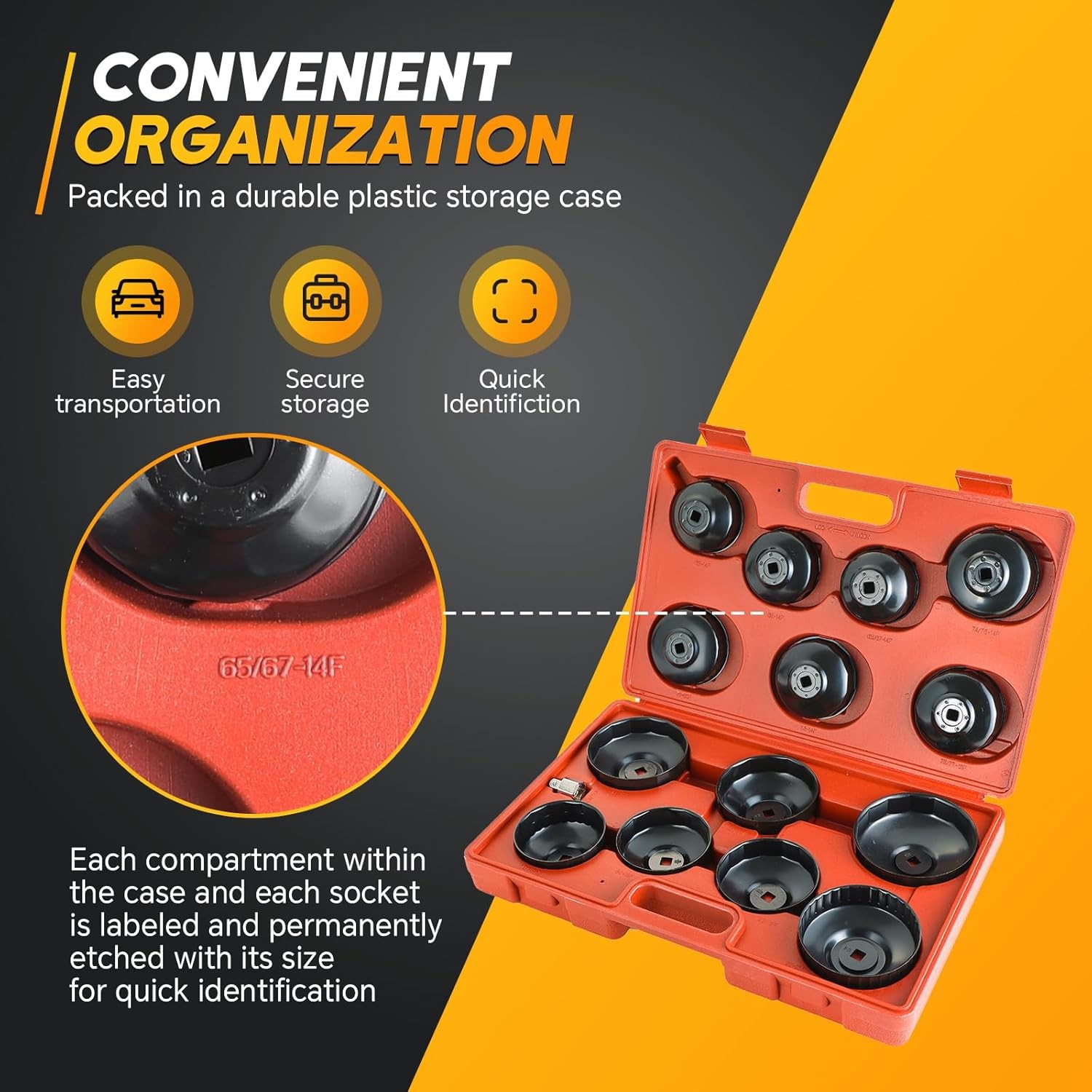 16Pcs Oil Filter Wrench Set Cup Type Removal Tool Socket Kit 1/2″ 3/8″ Adaptor