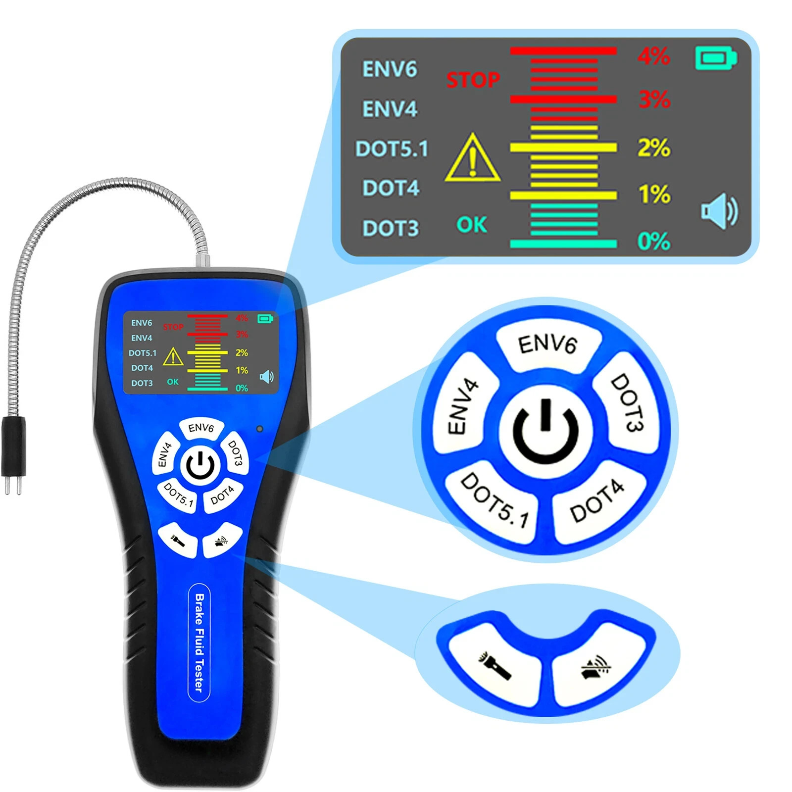 Kuntech Automotive LCD Brake Fluid Tester,for DOT3 DOT4 DOT5.1 ENV6 ENV4 Tester