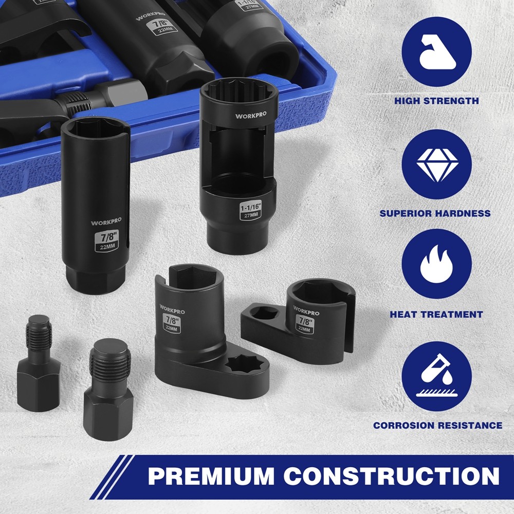 WORKPRO 6x O2 Oxygen Sensor Socket 3/8″ 1/2″ Dr Removal Tool Thread Chaser Set