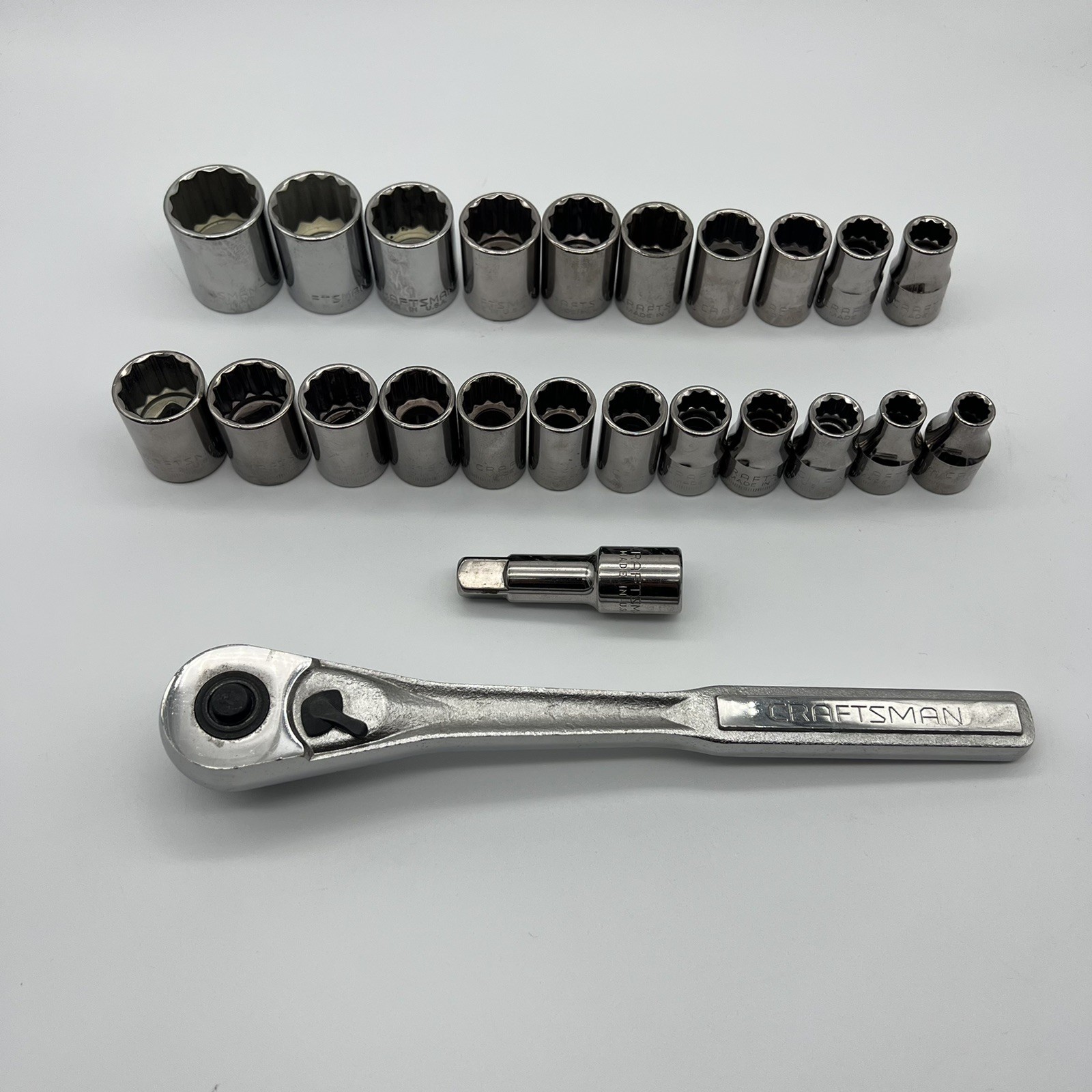 Craftsman 1/2” Drive Ratchet Metric And SAE Socket Set 24pc Made In USA