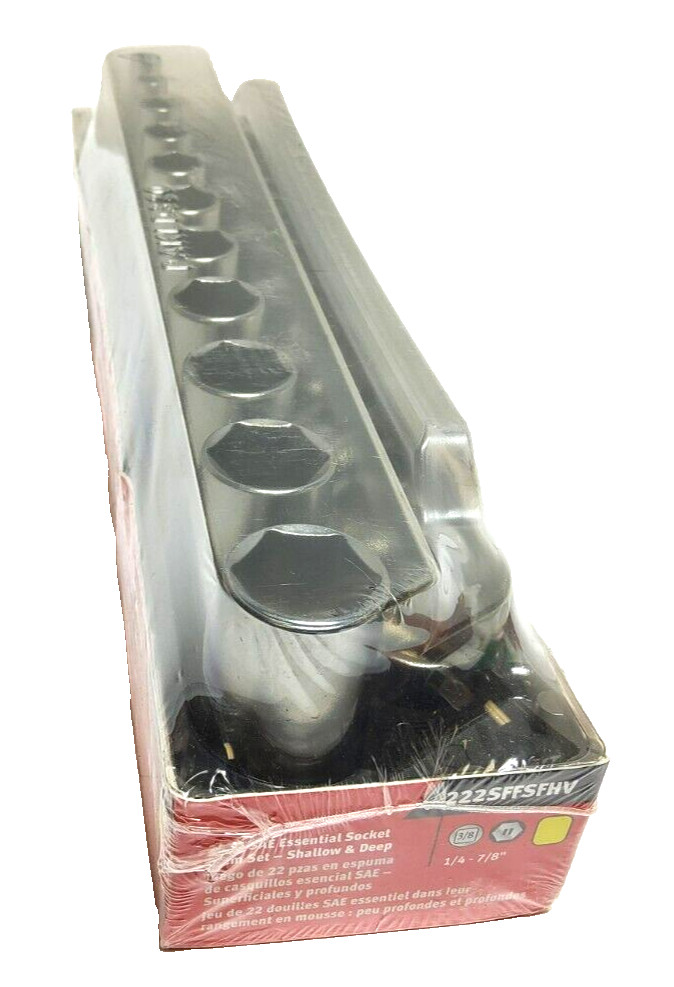 New Snap-on 3/8″ drive 1/4″ thru 7/8″ 22pc 6-point Shallow Deep Socket 222SFFSHV