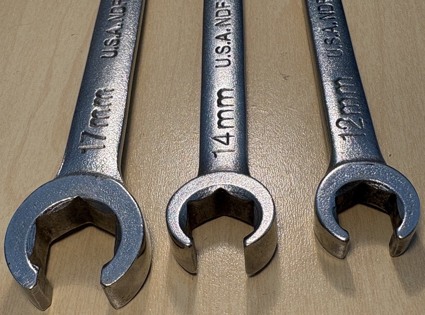 NAPA Tools Metric Double Flare Nut Line Wrench Set 11mm-15mm, 17mm 3pc USA- EUC
