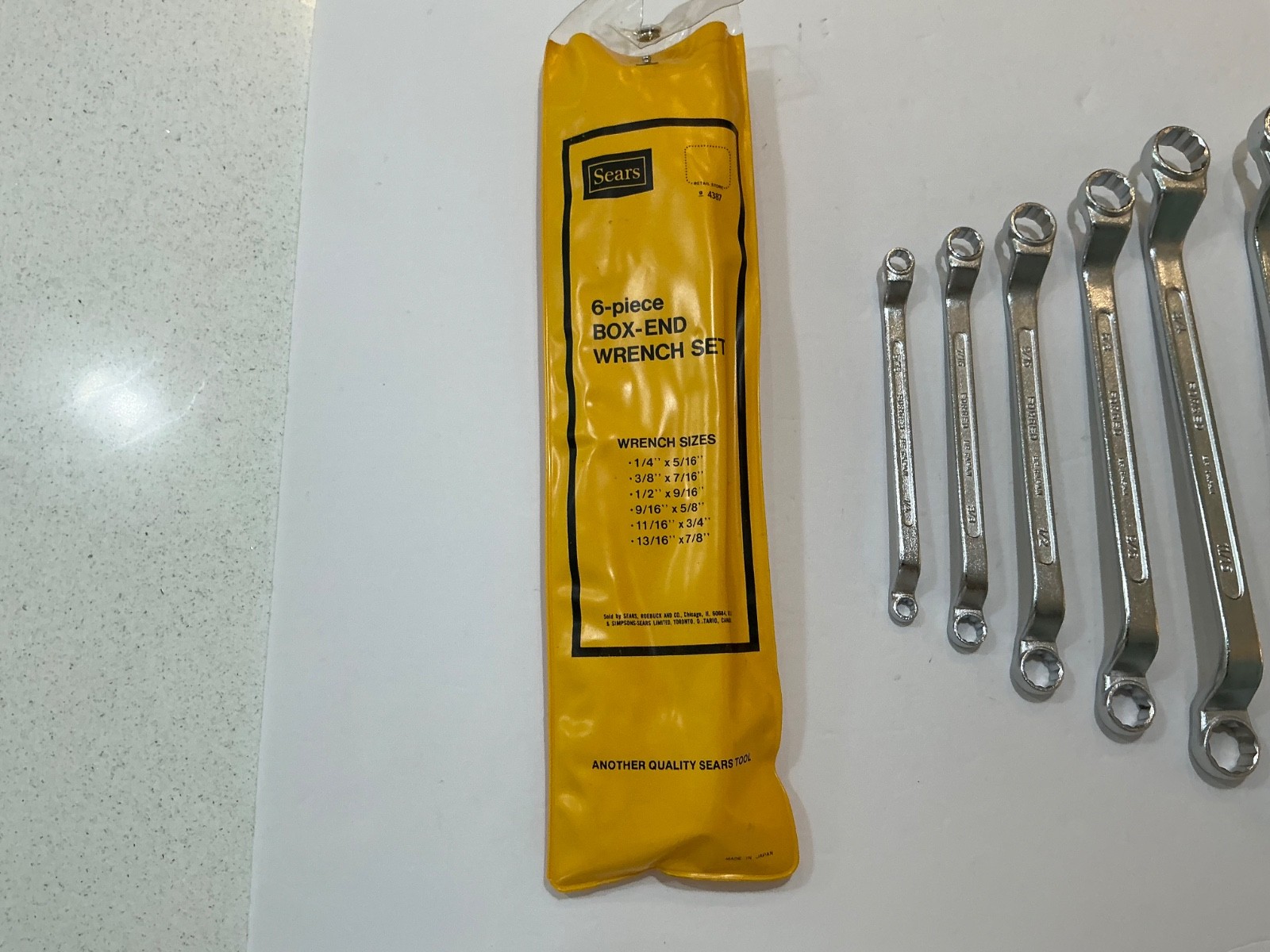 Vintage NOS Sears brand 6 box end wrench set SAE 4387 1/4” to 7/8” Japan