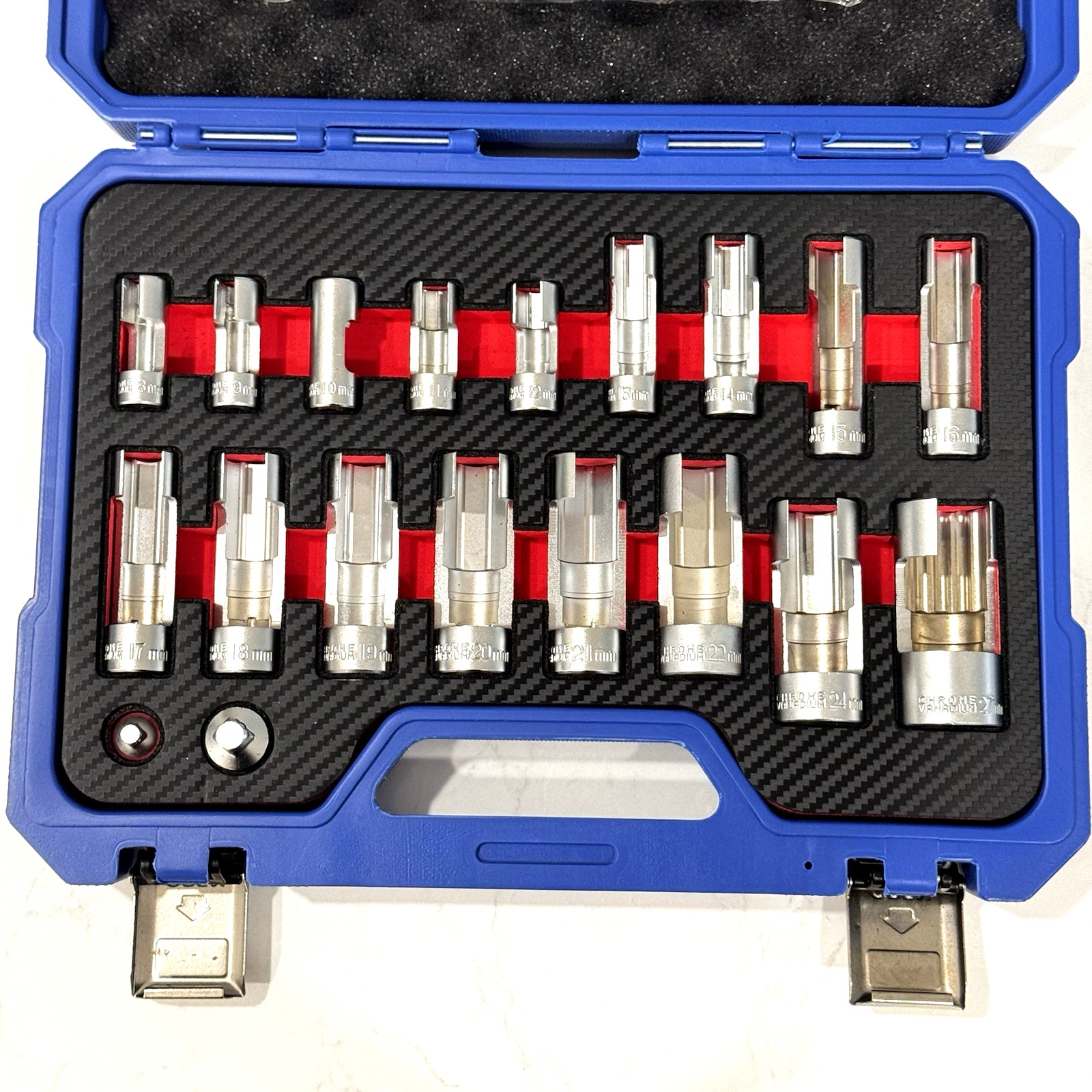 19PCS Diesel Injector Fuel Line Socket Set 8-27mm Flare Nut 3/8″ 1/2″ Drive, Glo