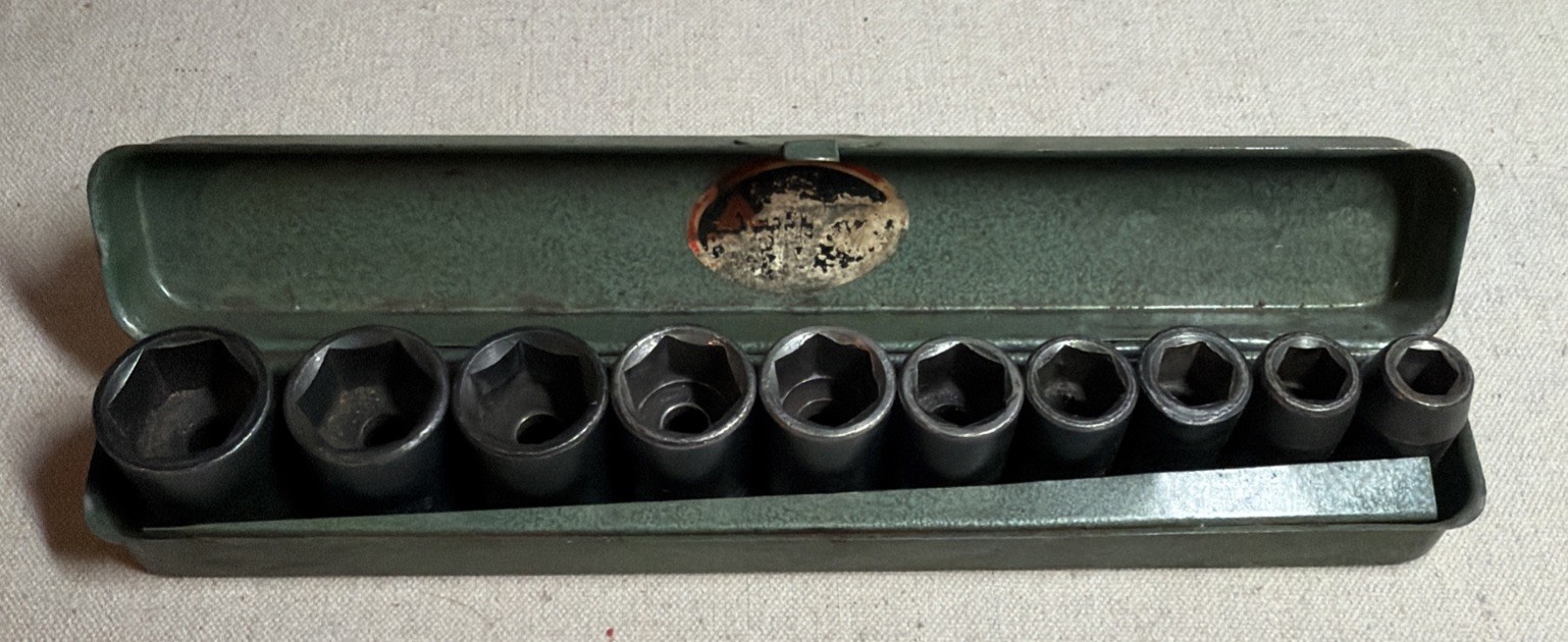 Vintage 1/2” Drive 10 piece Impact Socket Set Alltrade Metal Case 7/16” – 1”