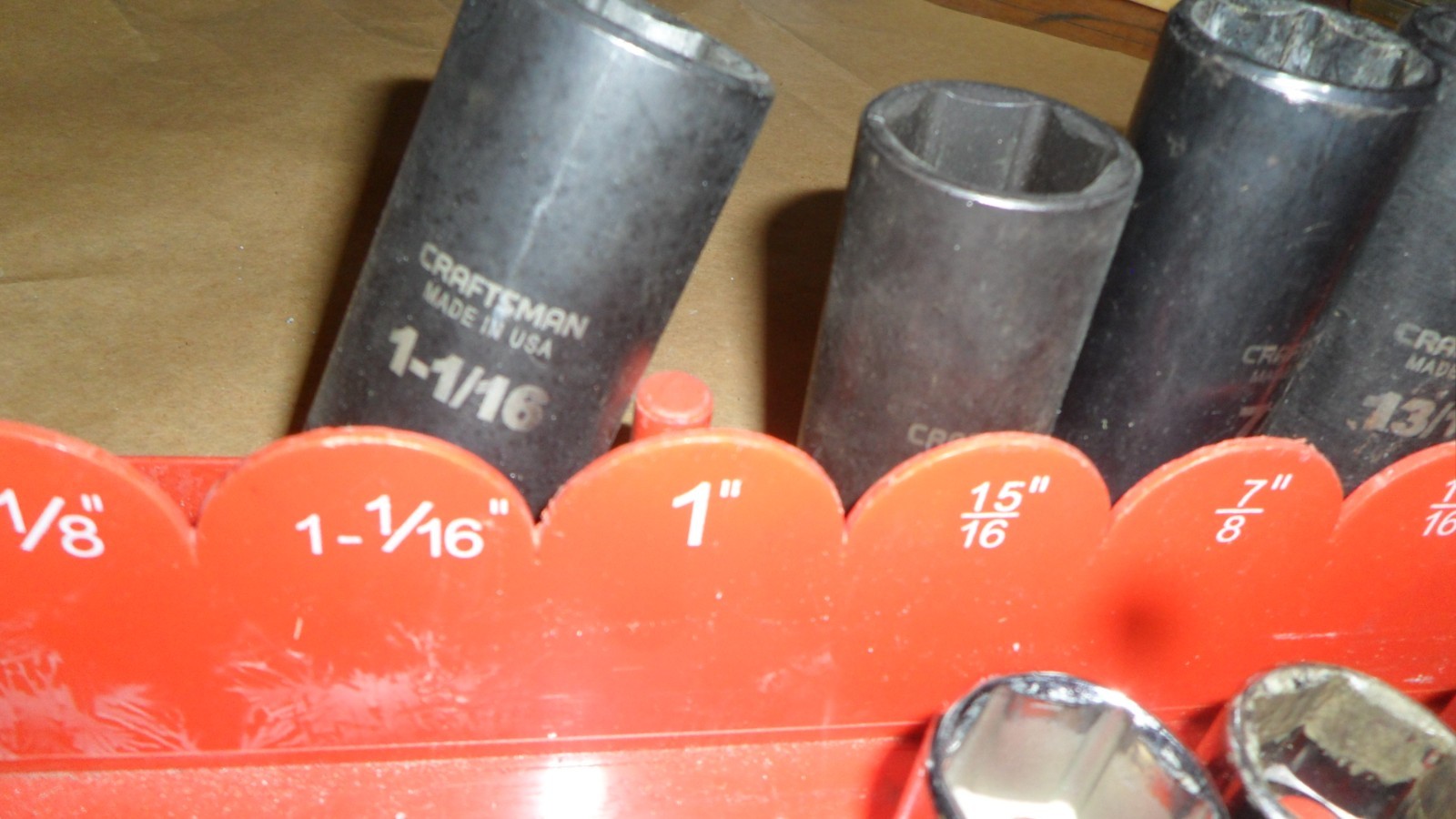 Lot of 21 Craftsman SAE 1/2 inch Drive Shallow & Deep Impact Sockets W/ Tray