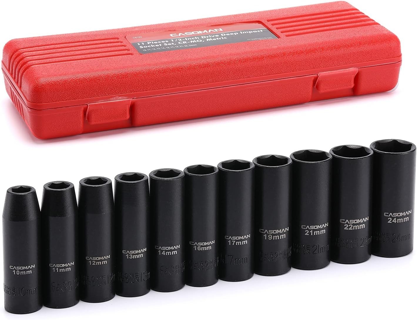 11-Piece Deep Impact Socket Set – 1/2-Inch Drive, 10mm to 24mm, Chrome Vanadium