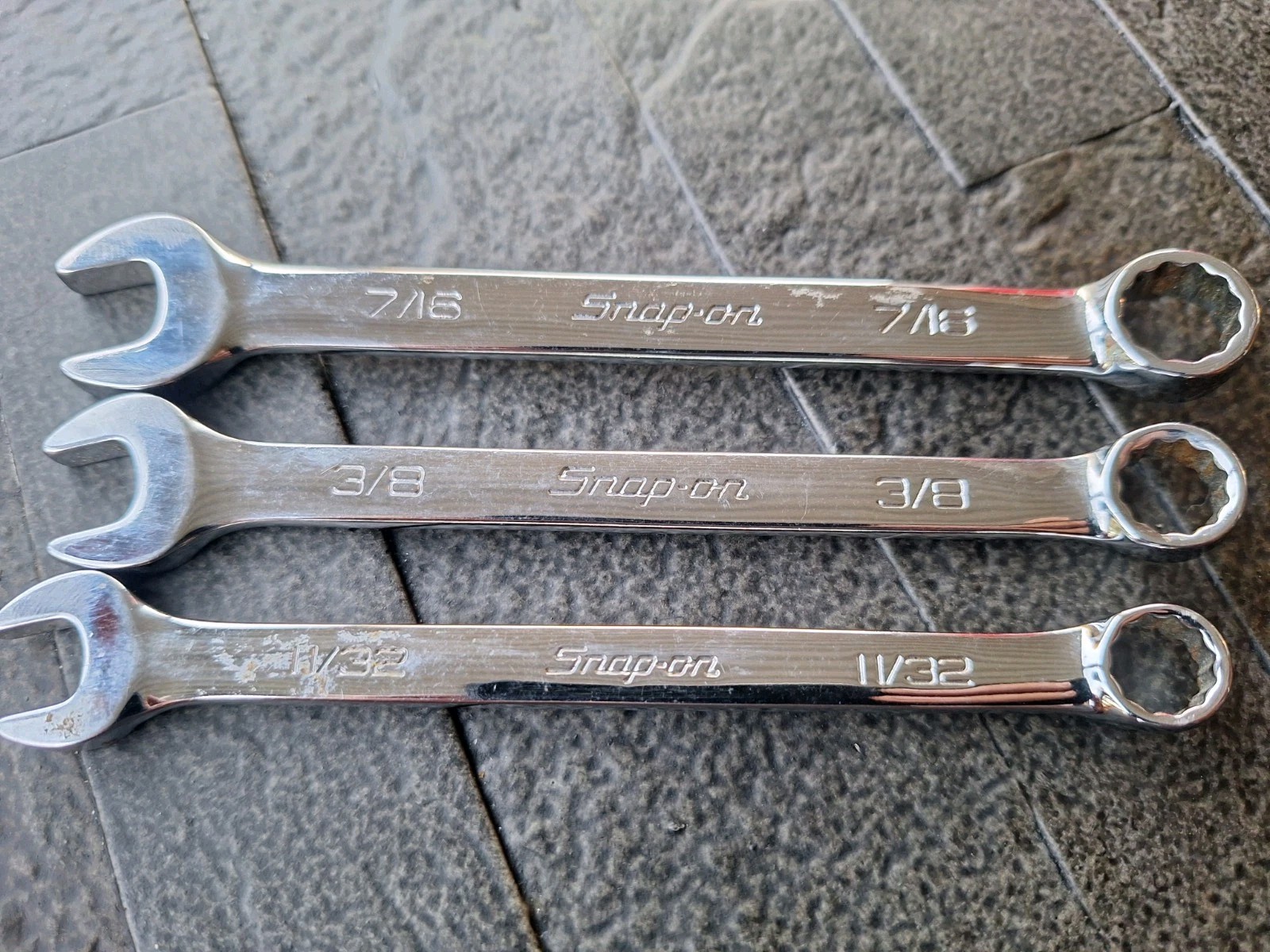 Snap On 3 Piece Lot Of Combination Wrenches OEX120 110 140 7/16 3/8 11/32 USA