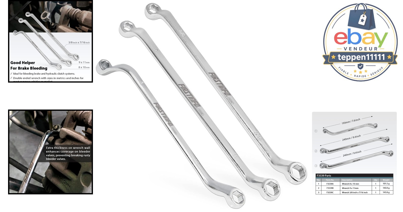 Brake Bleeder Wrench 6 Sizes 8mm 9mm 10mm 11mm 3/8-inch 7/16-inch