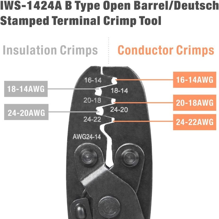 iCrimp Open Barrel Terminal Crimping Tool for AWG24-14 (0.2-2.0mm²), Orange