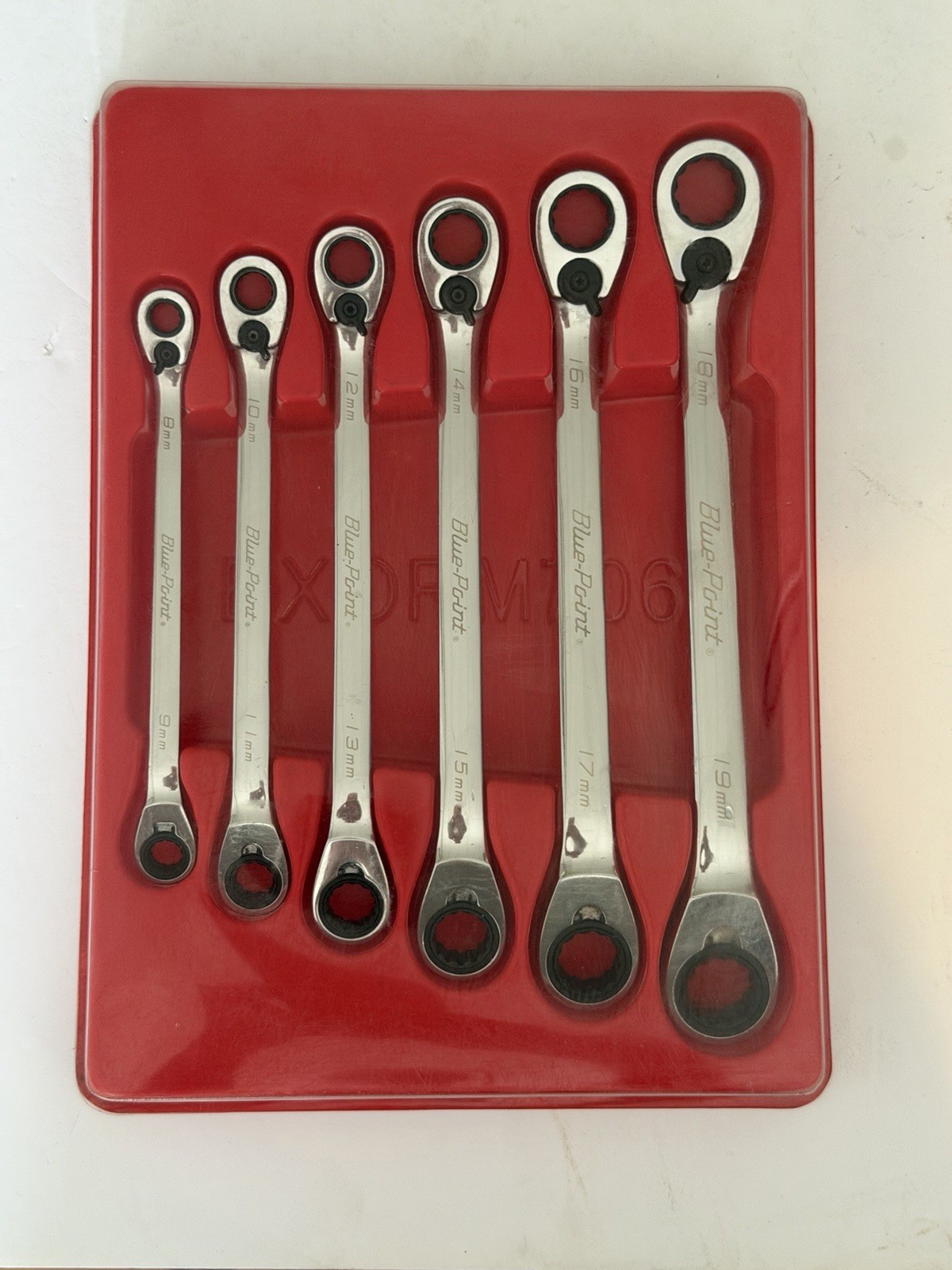 Blue Point Snap On 6pc Metric 9-19mm Ratchet Box Wrench Set BXORM706 w/ Tray USA