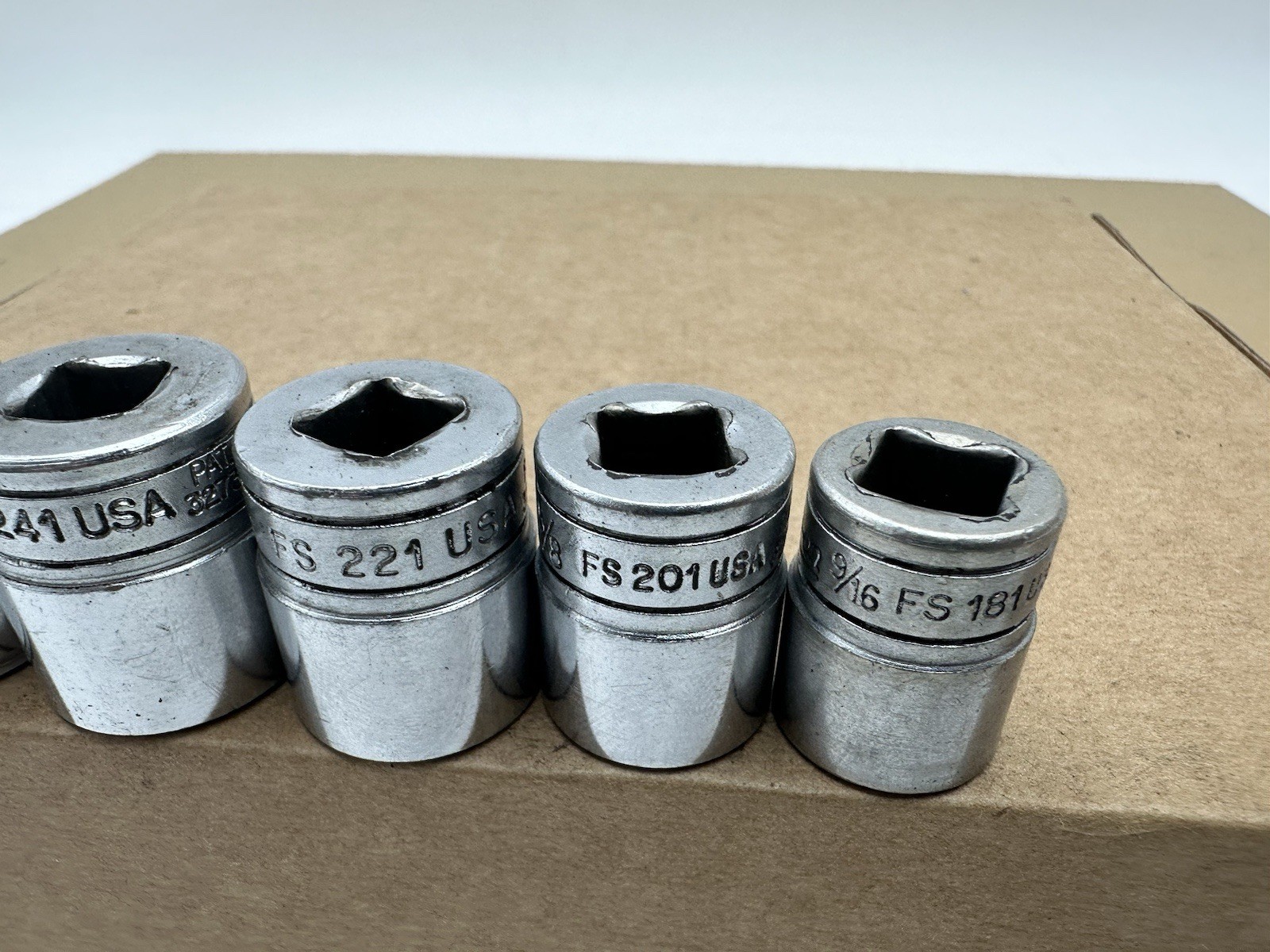 Snap-on 3/8” Dr 6pt SAE 6 Pc Socket Set Vintage USA 9/16-7/8” FS181-FS281