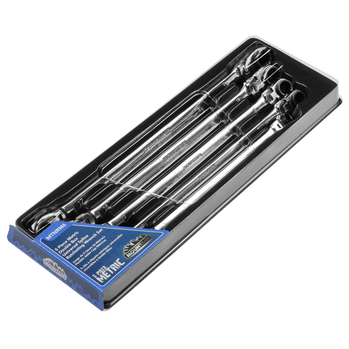 Mountain RM6, 5 Piece Metric Reversible Spline Ratcheting Wrench Set, Extra Long