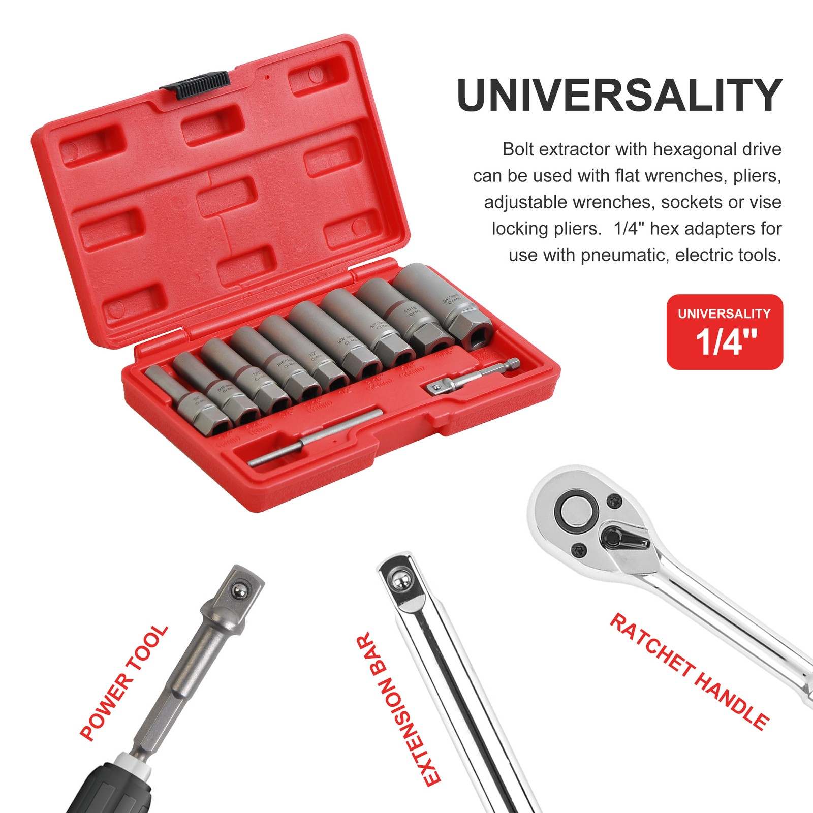 11-Piece Spiral Bolt Extractor Kit -Quick & Easy Broken Lug Nut Removal Tool Set