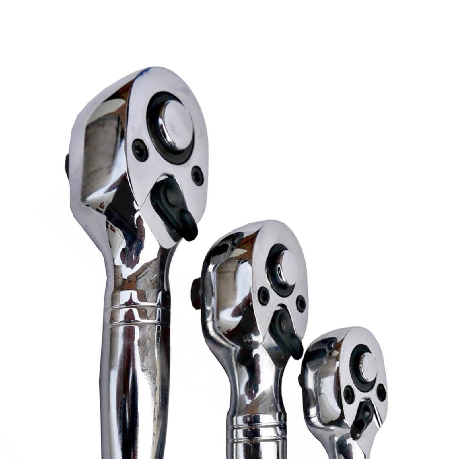 STUBBY RATCHET HANDLE SET 1/4″ 3/8″ 1/2″ DRIVE SHORT SOCKET WRENCHES 3PC